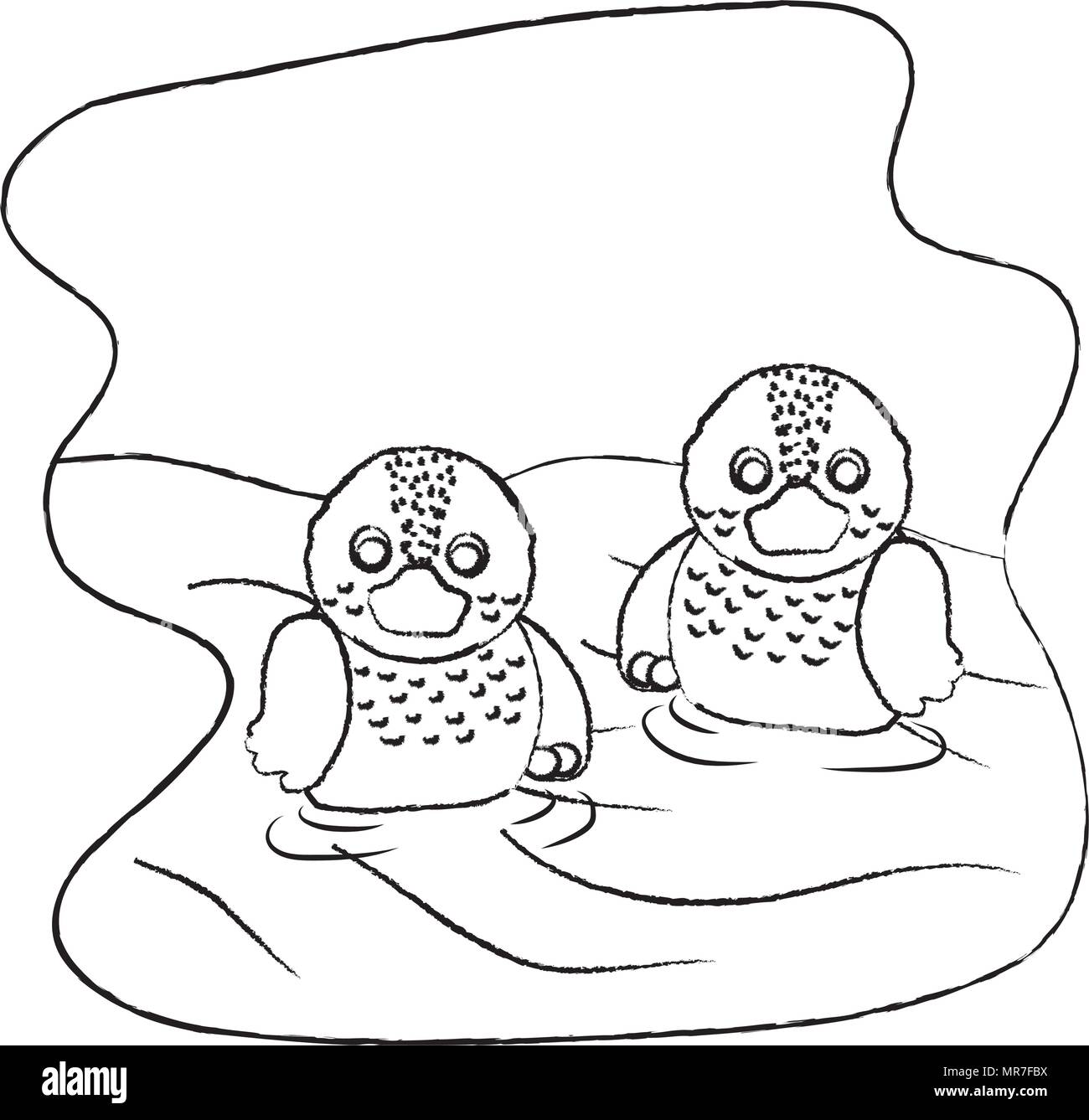 Grunge niedliche Enten Tier in die Flusslandschaft Stock Vektor