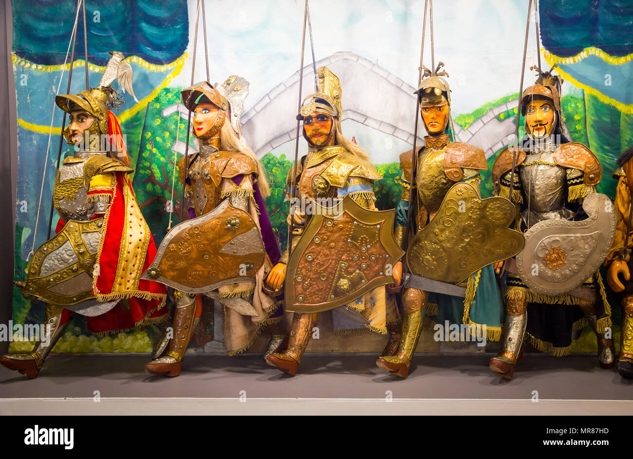 Original Pupo Siciliano (sizilianische Marionetten, Italien). Die sizilianische Marionetten Theater ist UNESCO-Weltkulturerbe. Stockfoto