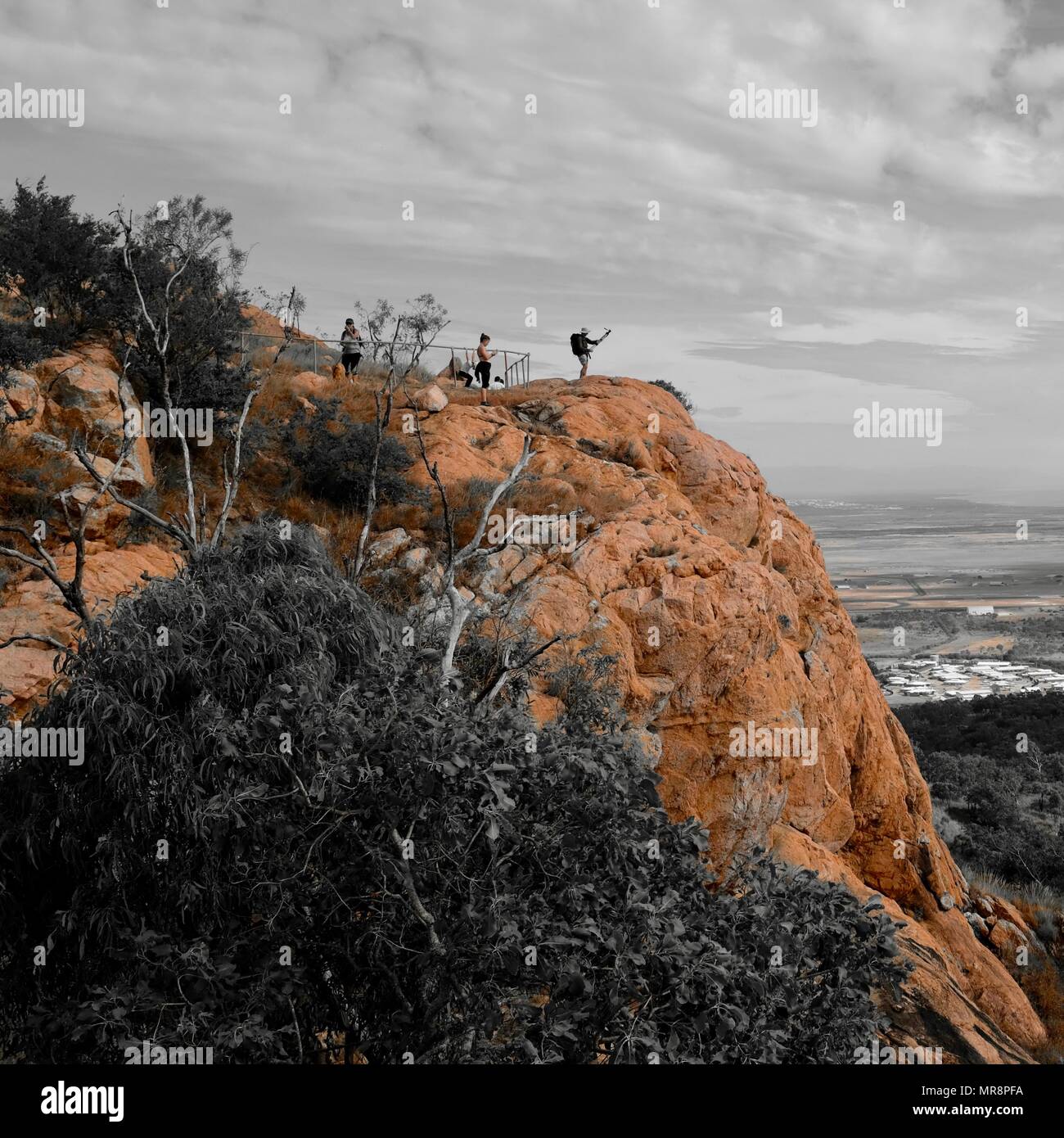 Menschen machen Fotos von Townsville und Magnetic Island vom Castle Hill, Castle Hill, QLD 4810, Australien Stockfoto