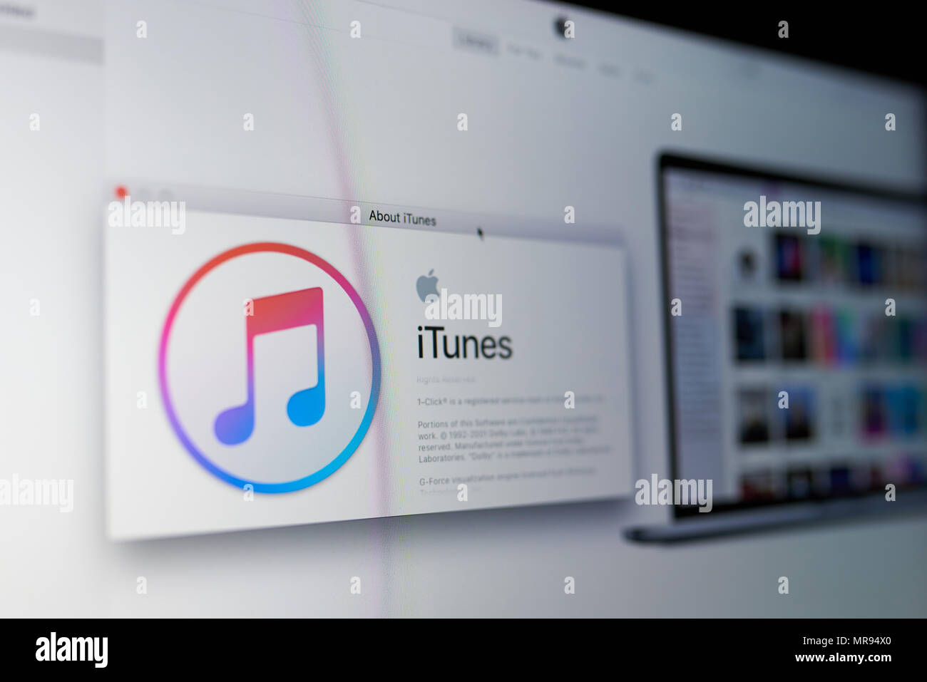 New York, USA - 25. Mai 2018: Apple itunes Menü auf Laptop Nahaufnahme der Anzeige Stockfoto