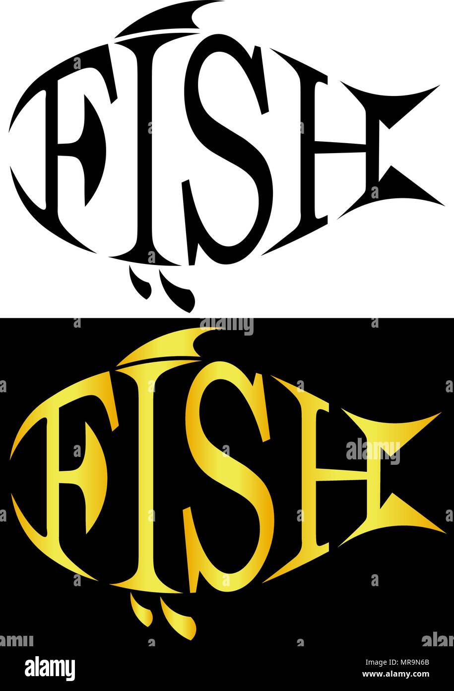 Silhouette von Fischen aus Buchstaben Fisch minimalistisch-Logo Stock Vektor