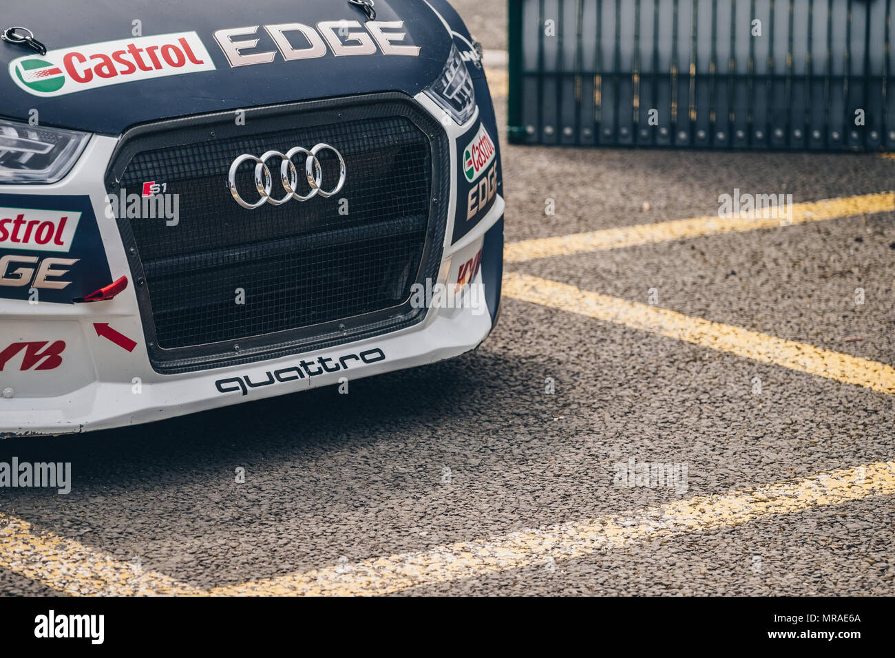 Towcester, Northamptonshire, Großbritannien. 26 Mai, 2018. FIA World Rallycross Fahrer Mattias Ekström (SWE) und EKS-Audi Sport) während der FIA World Rallycross Meisterschaft in Silverstone (Foto durch Gergo Toth/Alamy Live-Nachrichten) Stockfoto