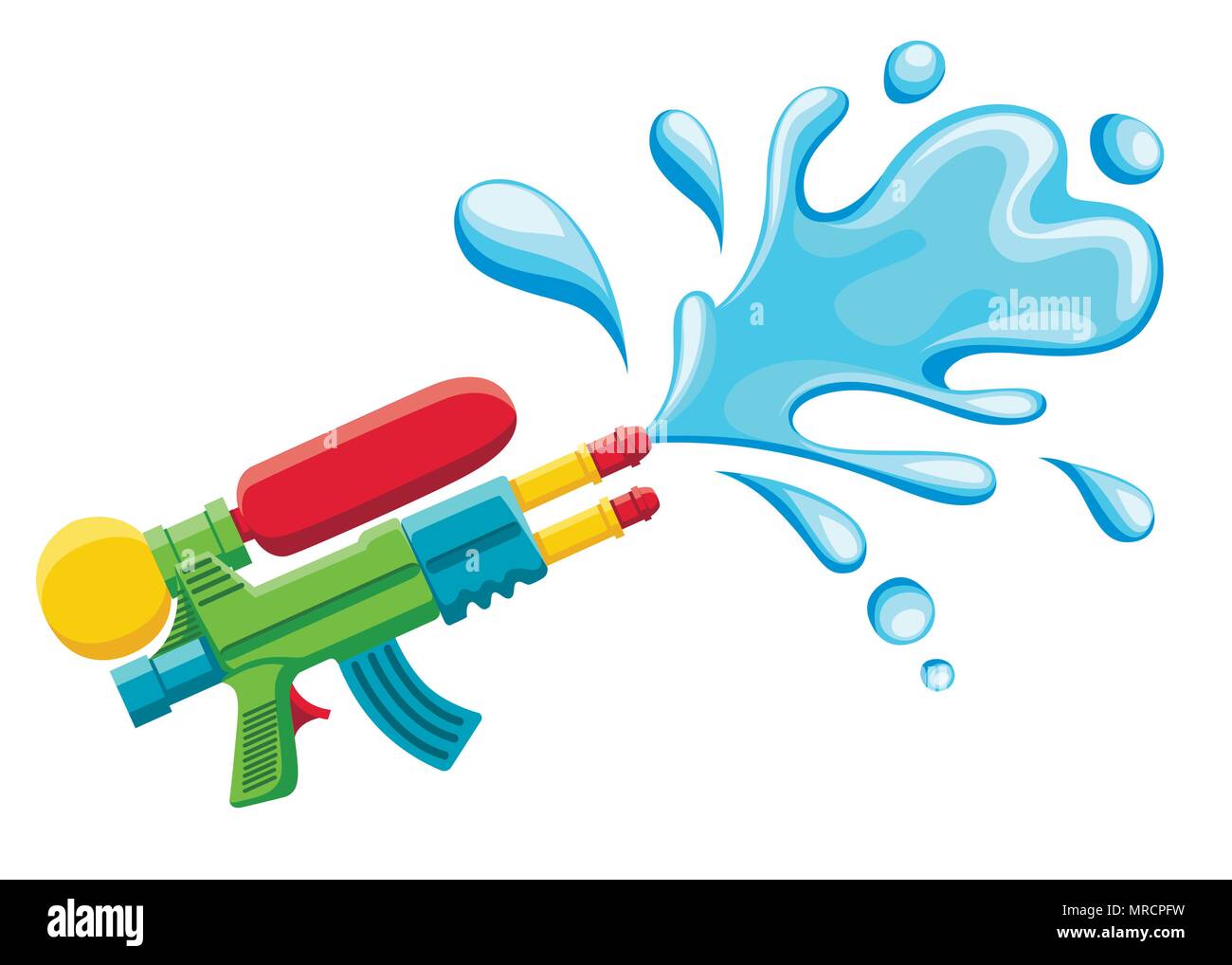 Wasserpistole Abbildung. Kunststoff Sommer Spielzeug. Farbenfrohes Design  für Kinder. Pistole mit Wasser spritzen. Flache Vector Illustration auf  weißem Hintergrund Stock-Vektorgrafik - Alamy