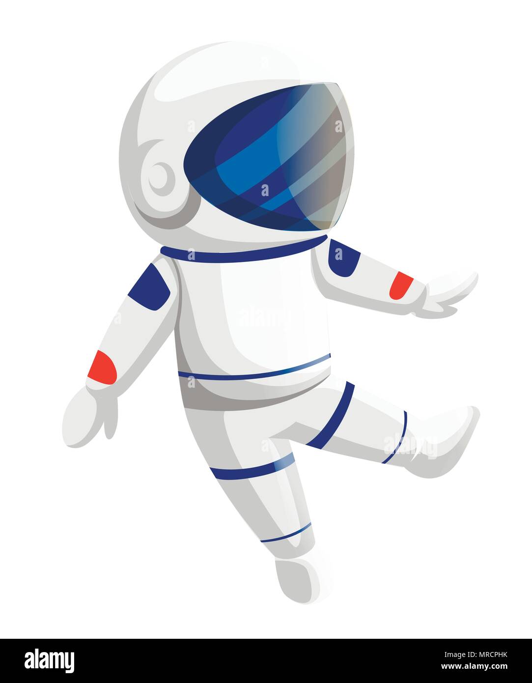 Abbildung: Astronaut. Cartoon Character Design. Cute Astronaut springen im Raum. Vector Illustration auf weißem Hintergrund. Stock Vektor