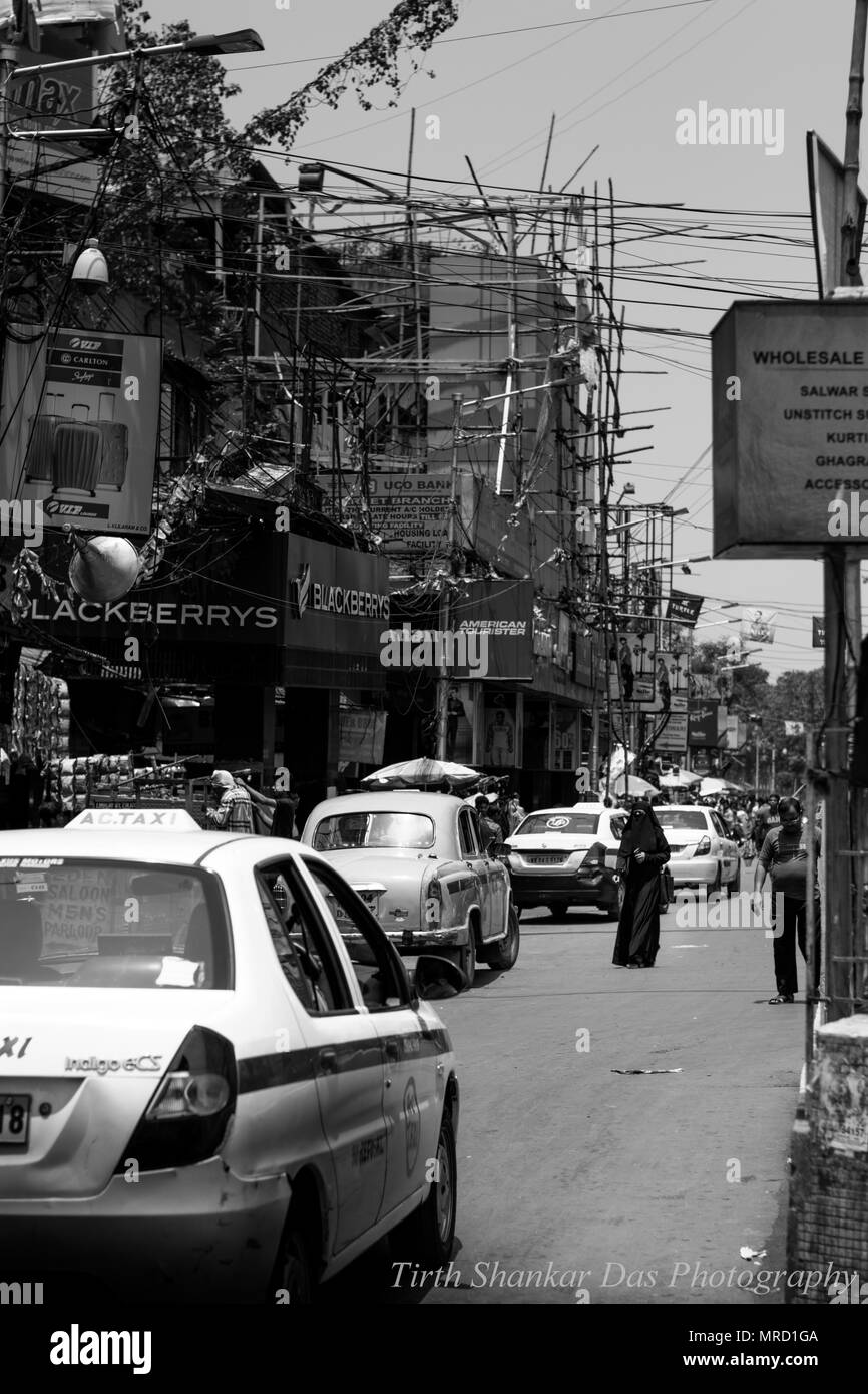 Kolkata, Indien, street photography, Straßenbahn, Rikscha, saint, Pilgrim, heiliger Mann, der Kampf des Lebens, überleben, leben auf der Straße, Liebe, Glück, nistalgic nostia, alte Stadt, ein Stockfoto