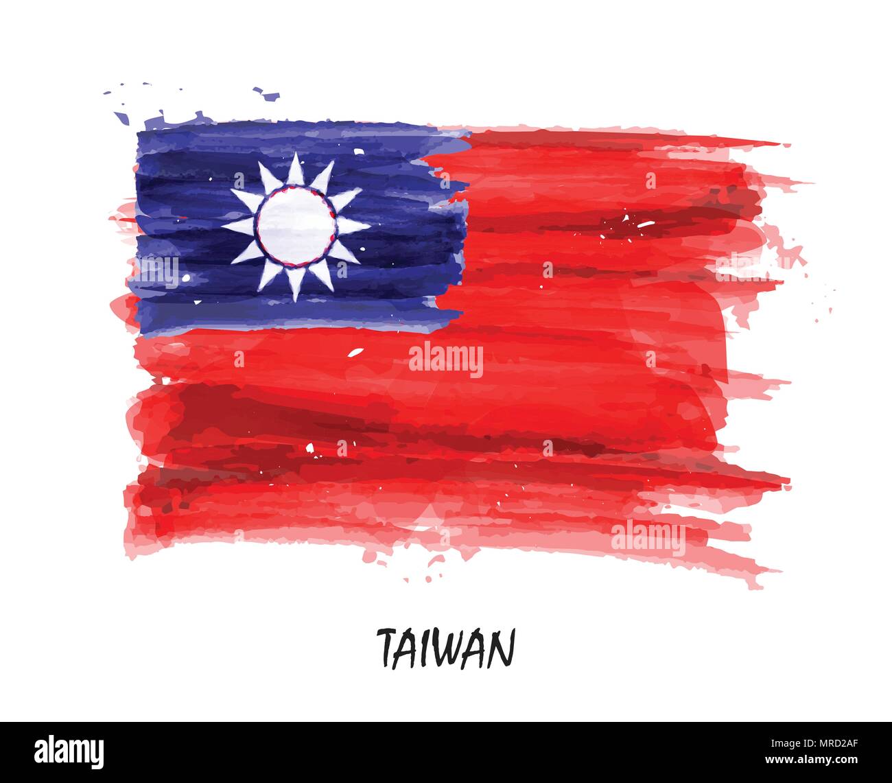 Realistische Aquarellmalerei Flagge von Taiwan. Vektor. Stock Vektor