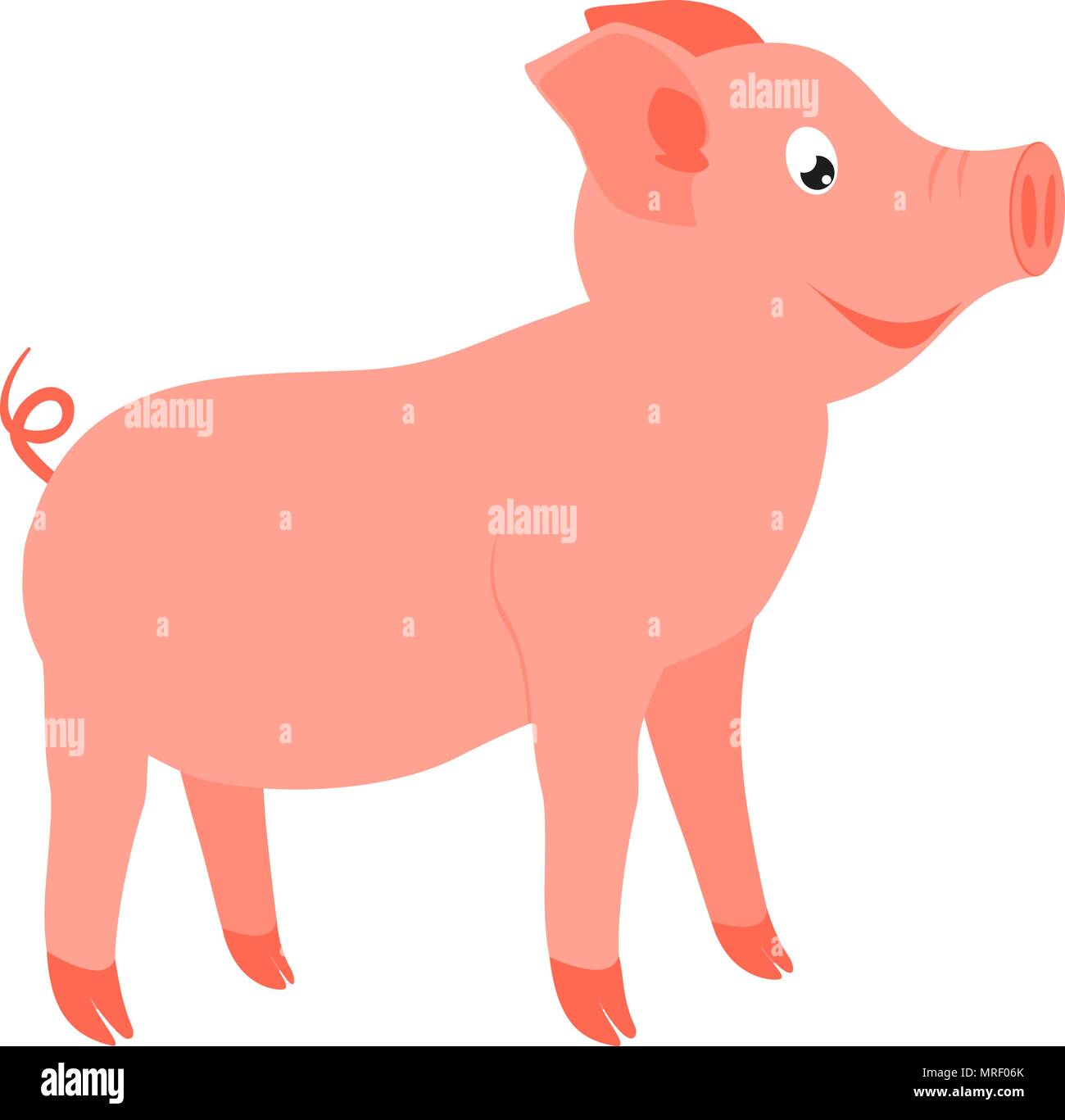 Bunte cartoon Happy stehend Schwein Seitenansicht Stock Vektor