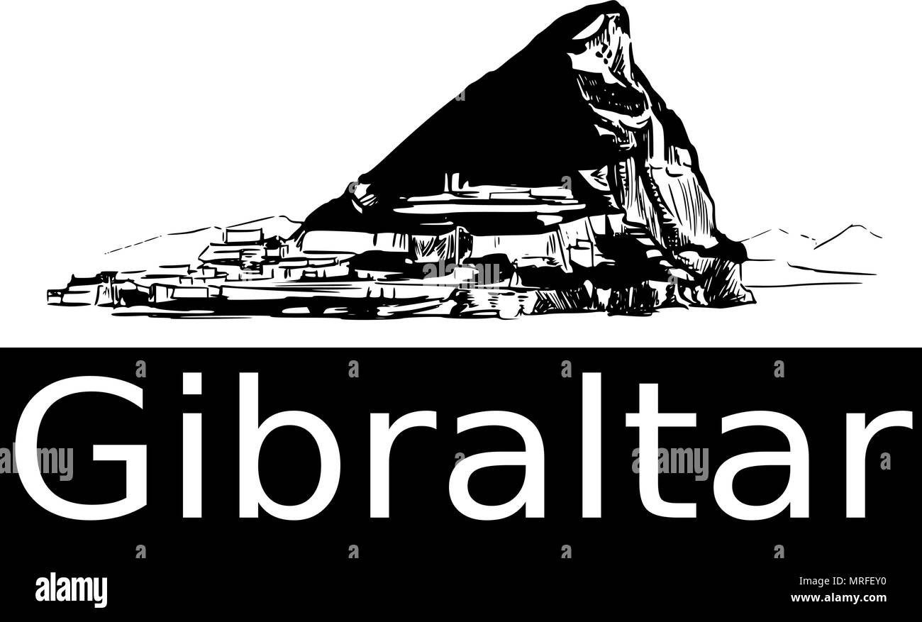 Handdrawn Vektor von Gibraltar. Die berühmten Felsen von Gibraltar. Wie die Säulen des Herkules, die Britisches Überseegebiet in Südeuropa bekannt. Stock Vektor