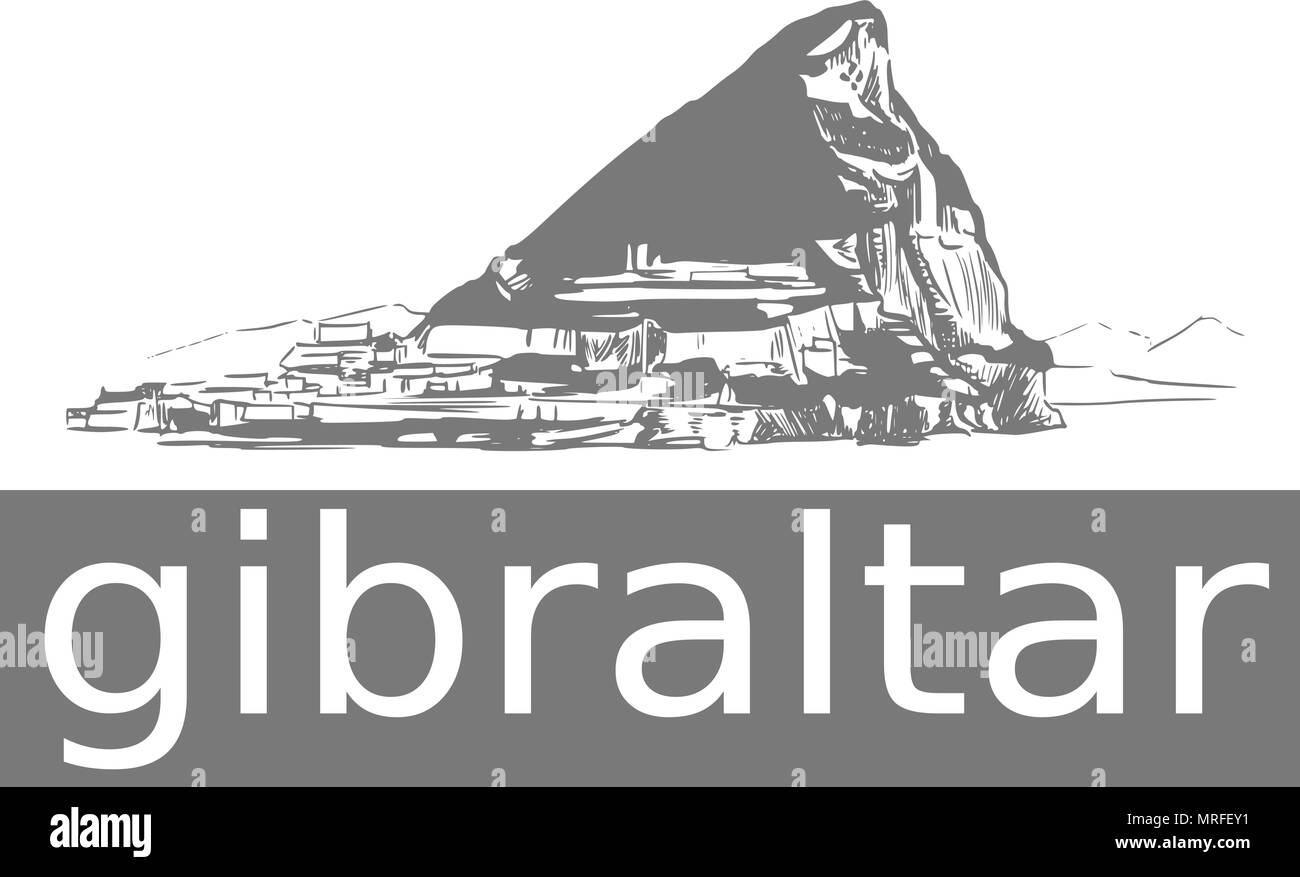 Handdrawn Vektor von Gibraltar. Die berühmten Felsen von Gibraltar. Wie die Säulen des Herkules, die Britisches Überseegebiet in Südeuropa bekannt. Stock Vektor