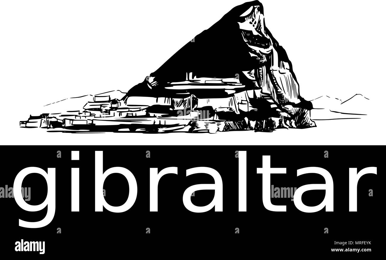 Handdrawn Vektor von Gibraltar. Die berühmten Felsen von Gibraltar. Wie die Säulen des Herkules, die Britisches Überseegebiet in Südeuropa bekannt. Stock Vektor