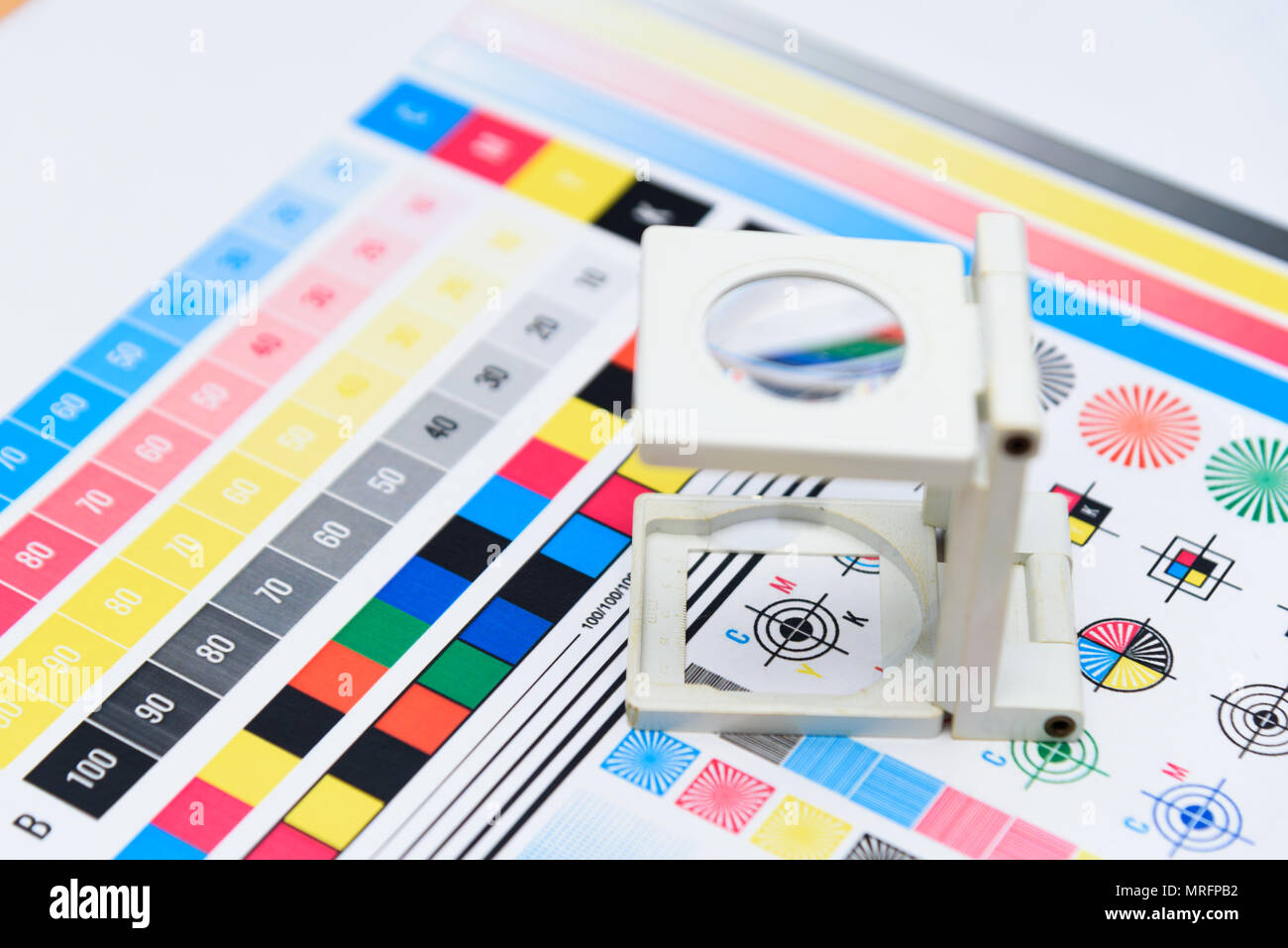 Drucken Thema Zähler Kontrolle Registrierung Messung Color Management Industrie Objekt Stockfoto