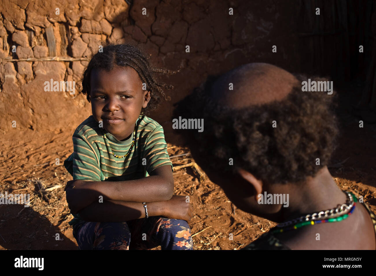 Mädchen aus den Borana Stamm mit traditionellen Haarschnitt (Äthiopien) Stockfoto