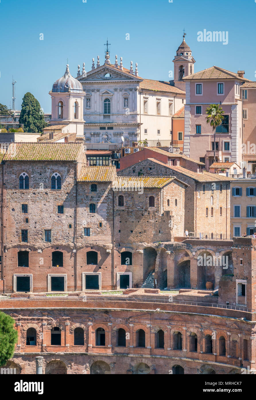 Panoramablick von der Trajan Markt von Vittorio Emanuele II-Denkmal in Rom, Italien. Stockfoto