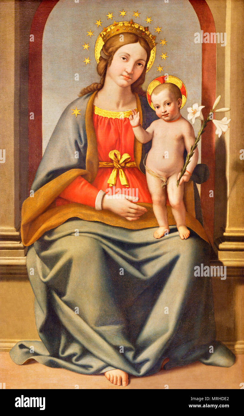 MODENA, Italien - 14 April, 2018: Die Malerei von Madonna (Madonna del Giglio) in der Kirche Chiesa di San Pietro Stockfoto