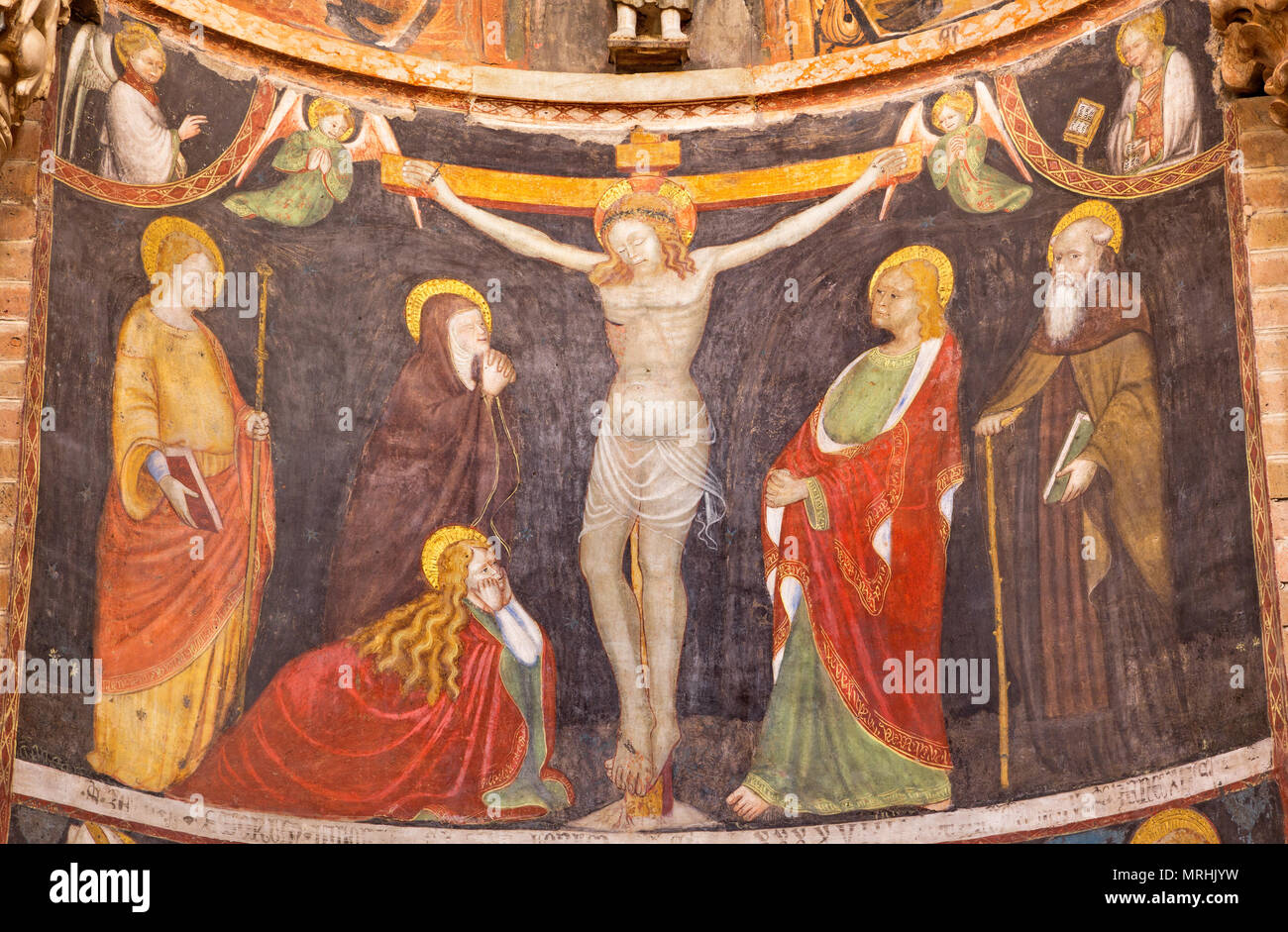 PARMA, Italien - 16 April 2018: Der mittelalterliche Fresken der Kreuzigung in der Taufkapelle. Stockfoto