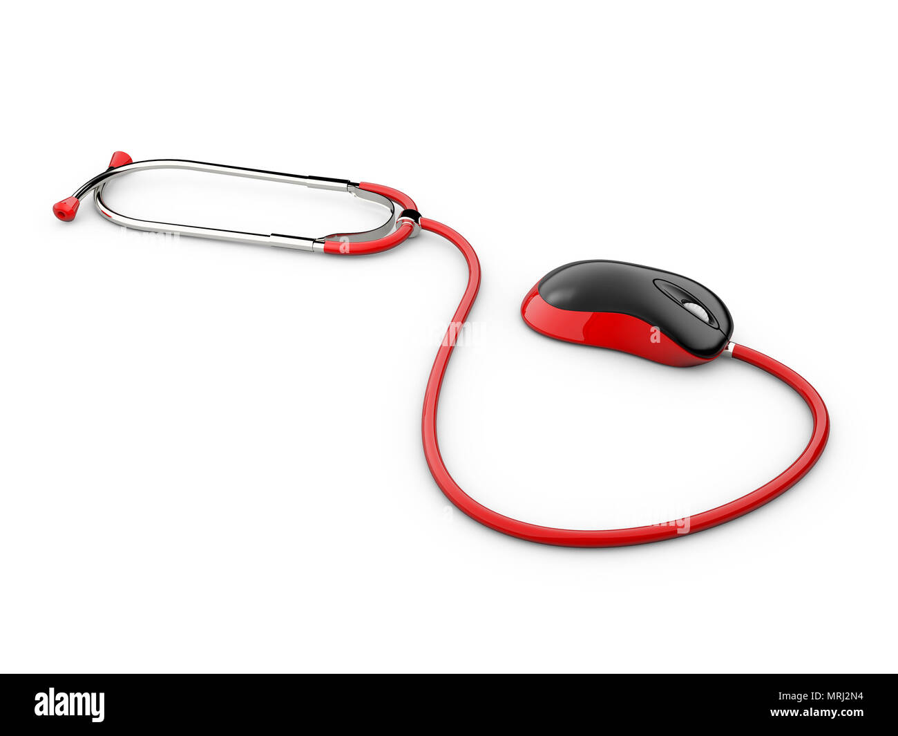 Stethoskop Computer Maus medical online Konzept, 3D-Darstellung. Stockfoto