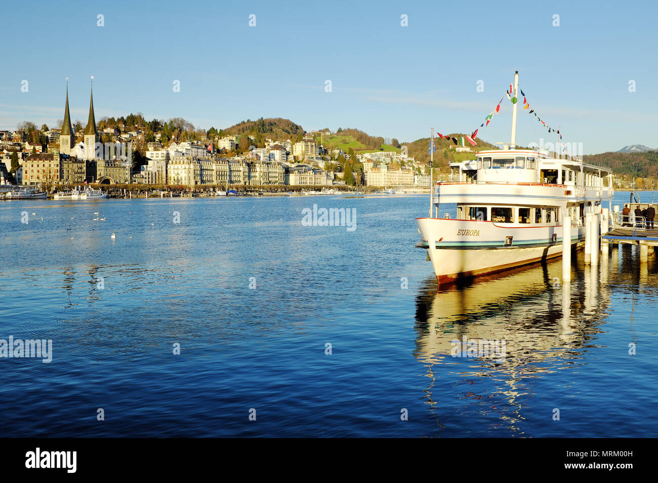 MS Europa am Dock auf dem Vierwaldstättersee, Luzern, Schweiz, Europa Stockfoto