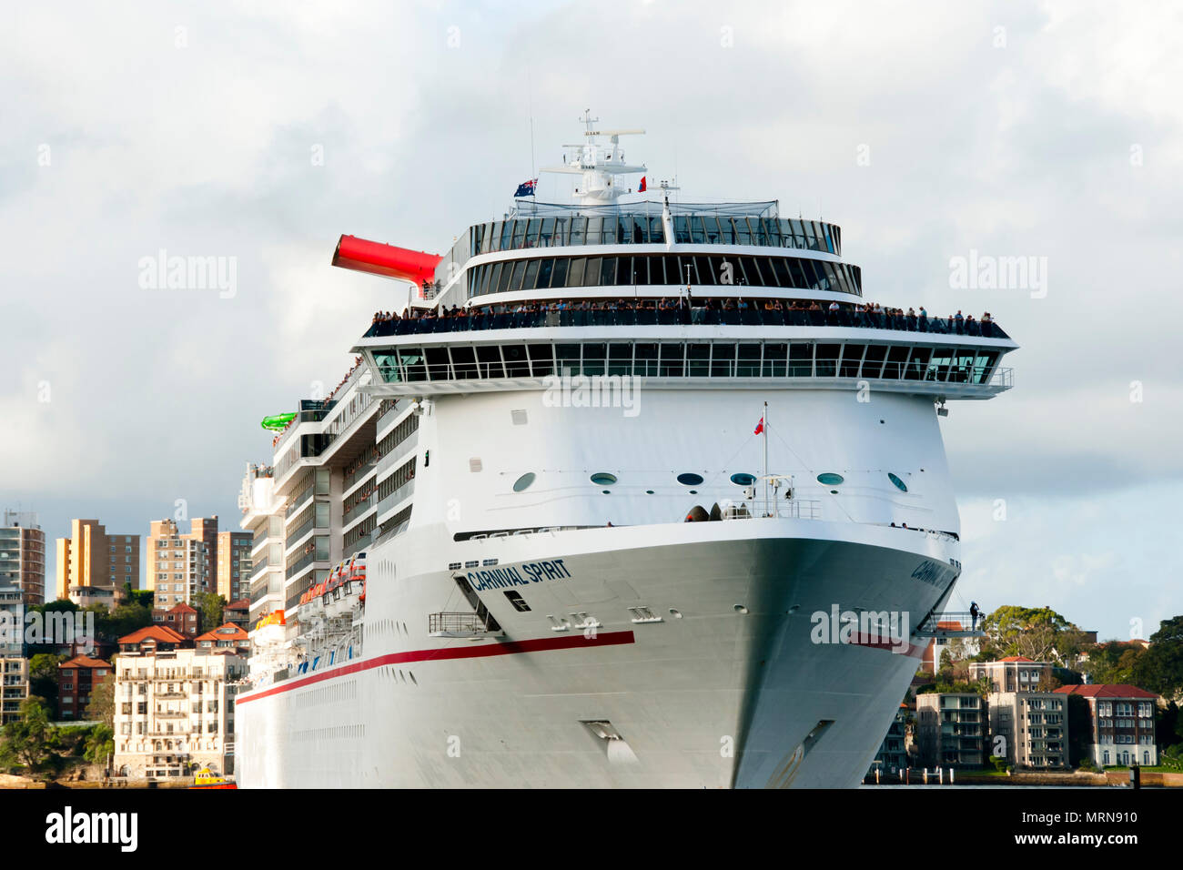 SYDNEY, Australien - 4 April, 2018: Carnival Spirit Kreuzfahrtschiff verlässt Dokumente des Circular Quay. Stockfoto