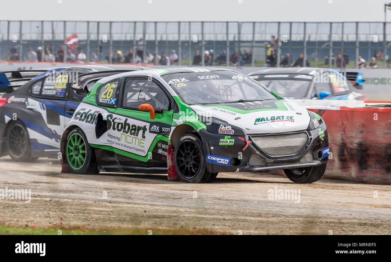 27. Mai 2018, Silverstone, Towcester, England; Cooper reifen Welt RX von Großbritannien, die SpeedMachine Festival; Andy Scott (GBR) in der Peugeot 208 für Team Andy Scott GBR bei der Qualifizierung 4 von Amerika Rallycross Meisterschaft Stockfoto