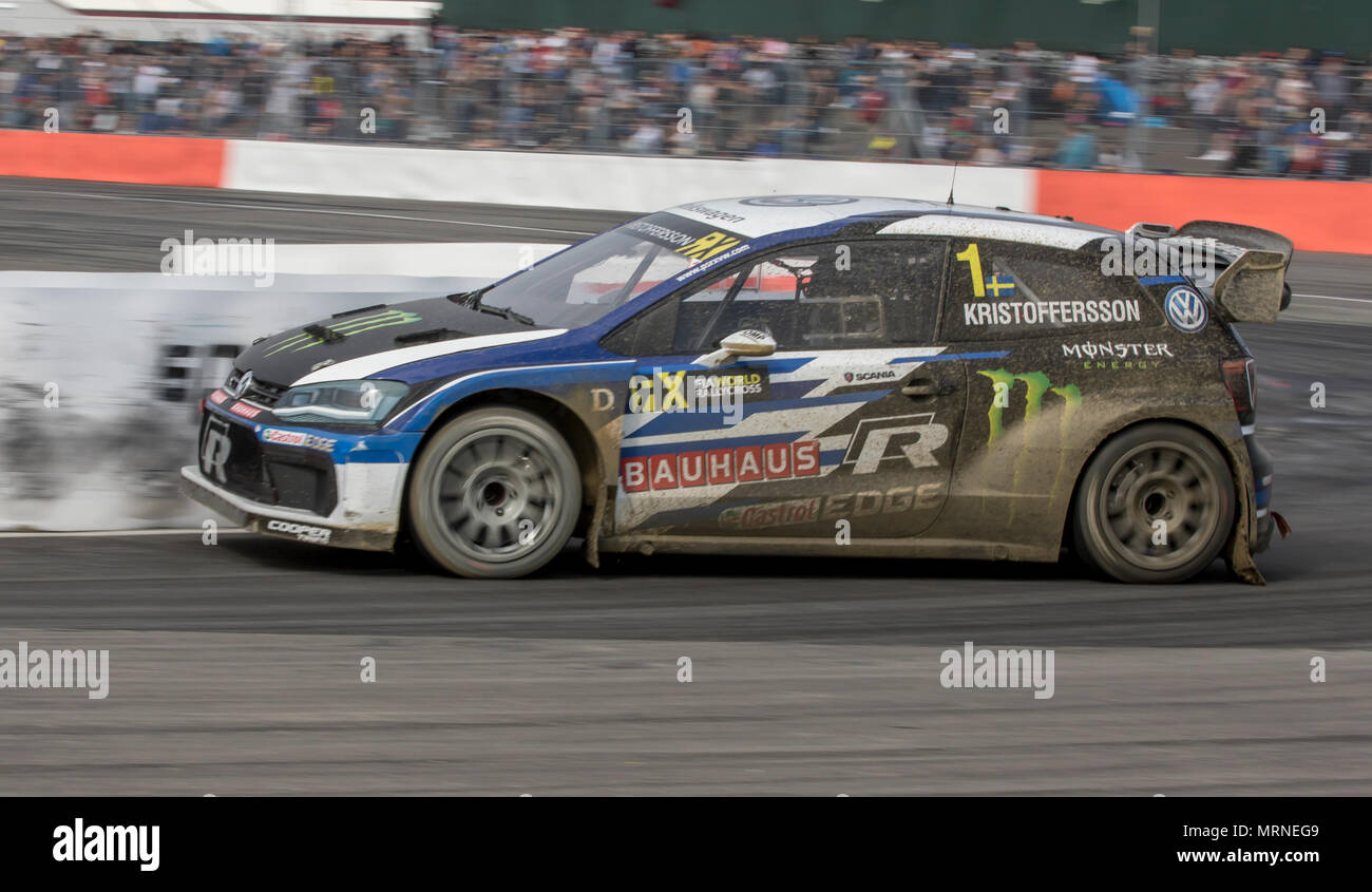 27. Mai 2018, Silverstone, Towcester, England; Cooper reifen Welt RX von Großbritannien, die SpeedMachine Festival; Johan Kristoffersson (SWE) im VW Polo R für Team PSRX Schweden während der Welt Rallycross Meisterschaft Aufwärmen Runden Stockfoto