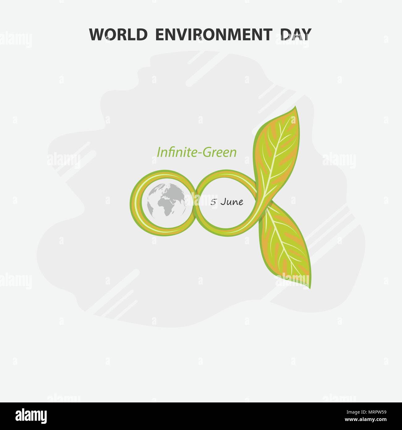 Unendlich und grünes Konzept. Globus und Blatt unterschreiben. Tag der Umwelt Konzept Vektor logo Vorlage. Juni 5st World Environment Day Konzept. Welt Stock Vektor