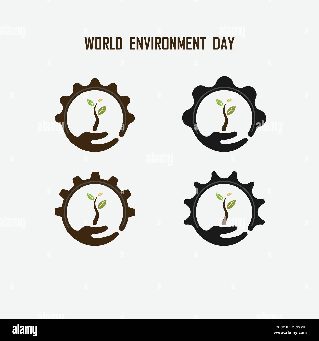 Gang cog und grünes Konzept. Globus und Blatt unterschreiben. Tag der Umwelt Konzept Vektor logo Vorlage. Juni 5st World Environment Day Konzept. Welt Stock Vektor