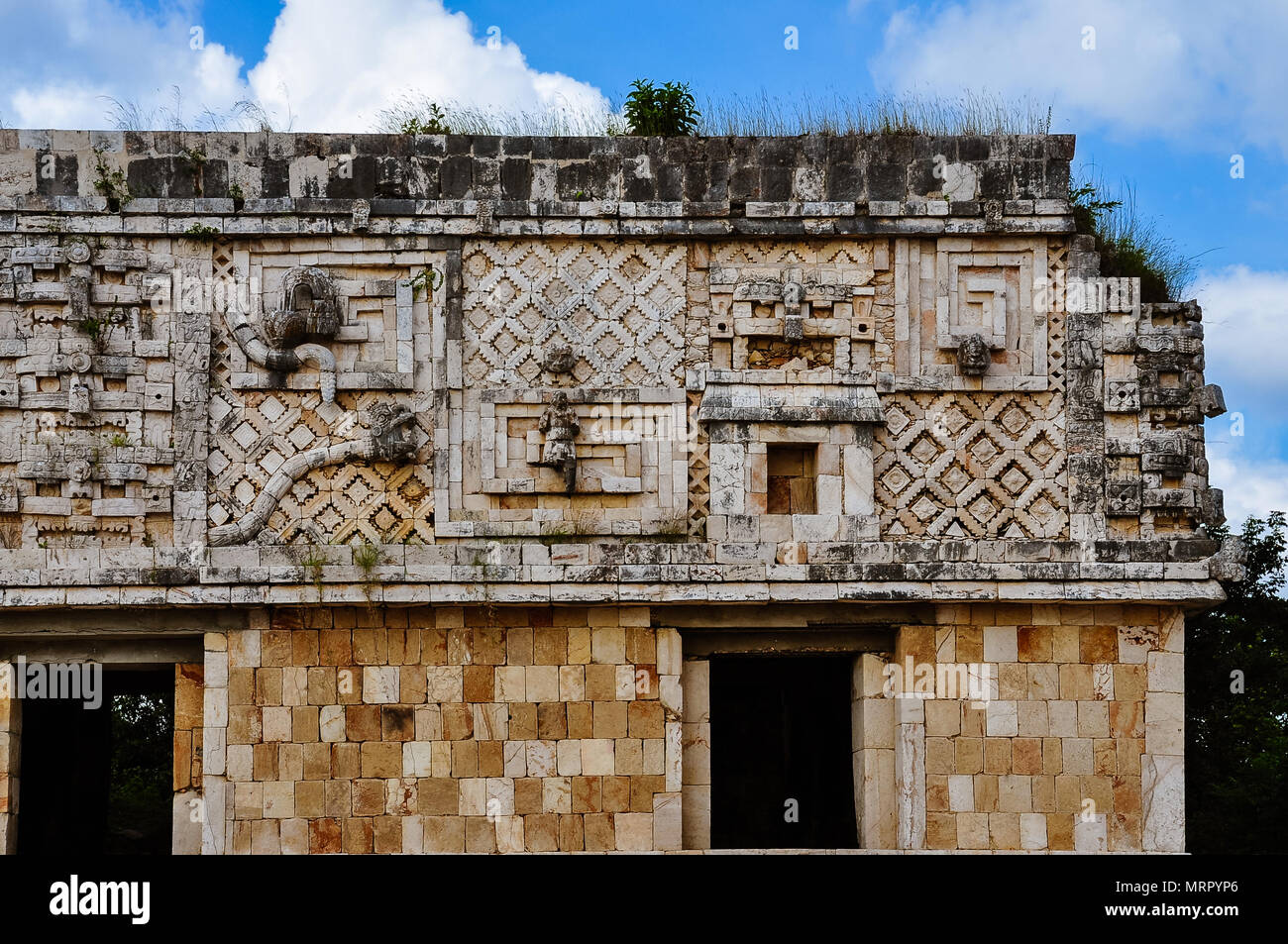 Details, Maya Puuc Architektur - Uxmal, Mexiko Stockfoto