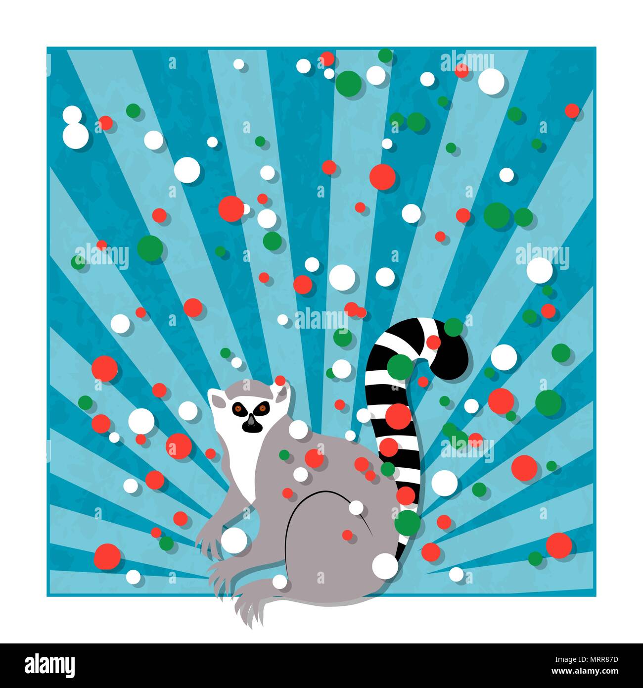 Tag der Unabhängigkeit in Madagaskar. 26. Juni. Konzept der ein nationaler Feiertag. Die Strahlen von unten, Lemur. Blauer Hintergrund, grunge Textur. Kreise der Farbe der Flagge Stock Vektor