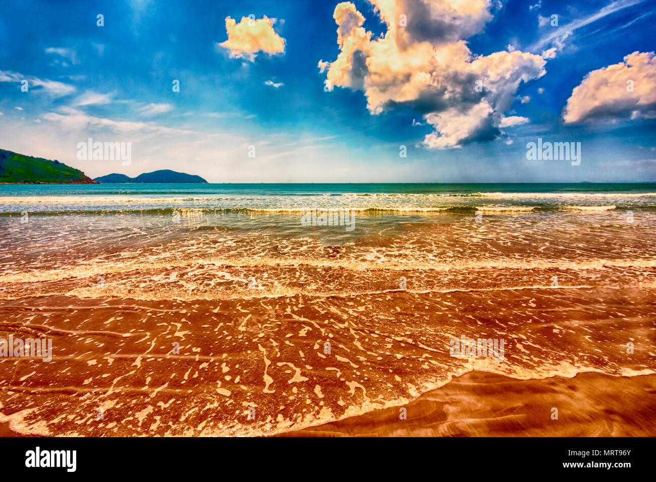 Panorama der tropischen Strand der Insel Hainan - China Stockfoto