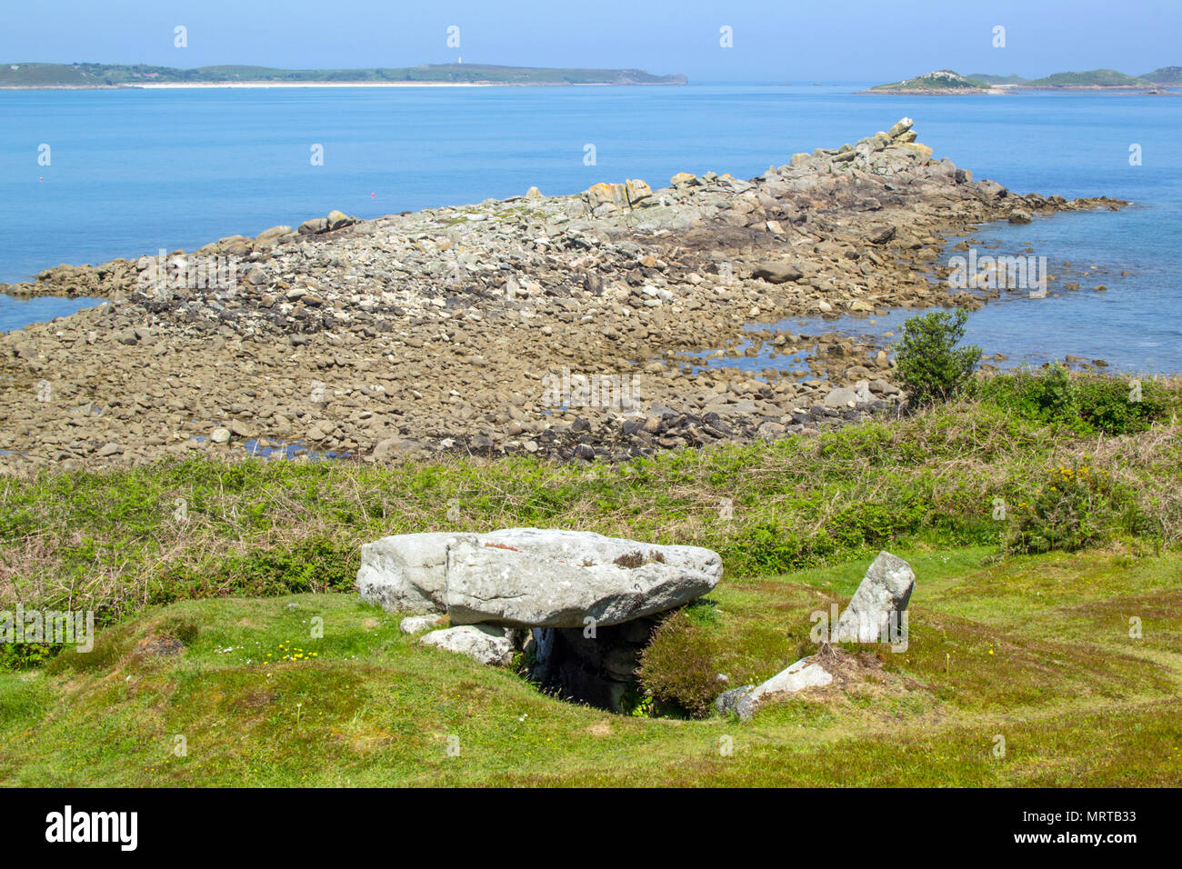 Innisidgen unteren Grabkammer, die St Mary's, Isles of Scilly, Cornwall, Großbritannien Stockfoto