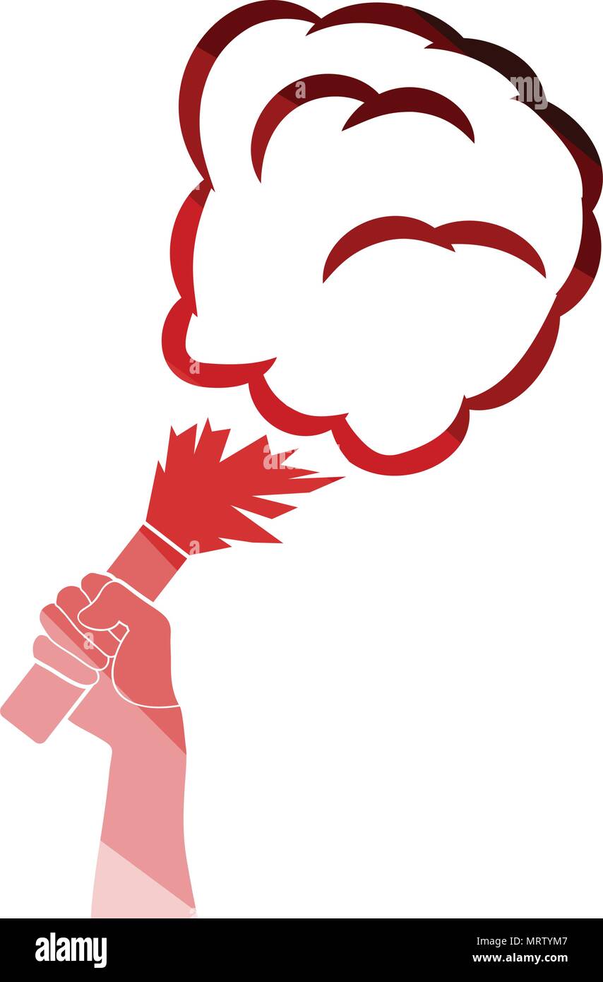 Fußball Fans Hand Holding verbrannt Flayer mit Rauch-Symbol. Flache Farbgestaltung. Vektor-Illustration. Stock Vektor