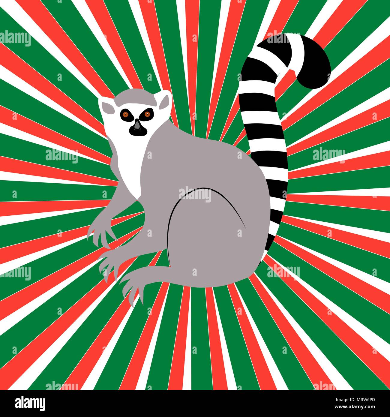 Tag der Unabhängigkeit in Madagaskar. 26. Juni. Konzept der ein nationaler Feiertag. Strahlen von der Mitte, Farben der Flagge von Madagaskar, Lemur Stock Vektor