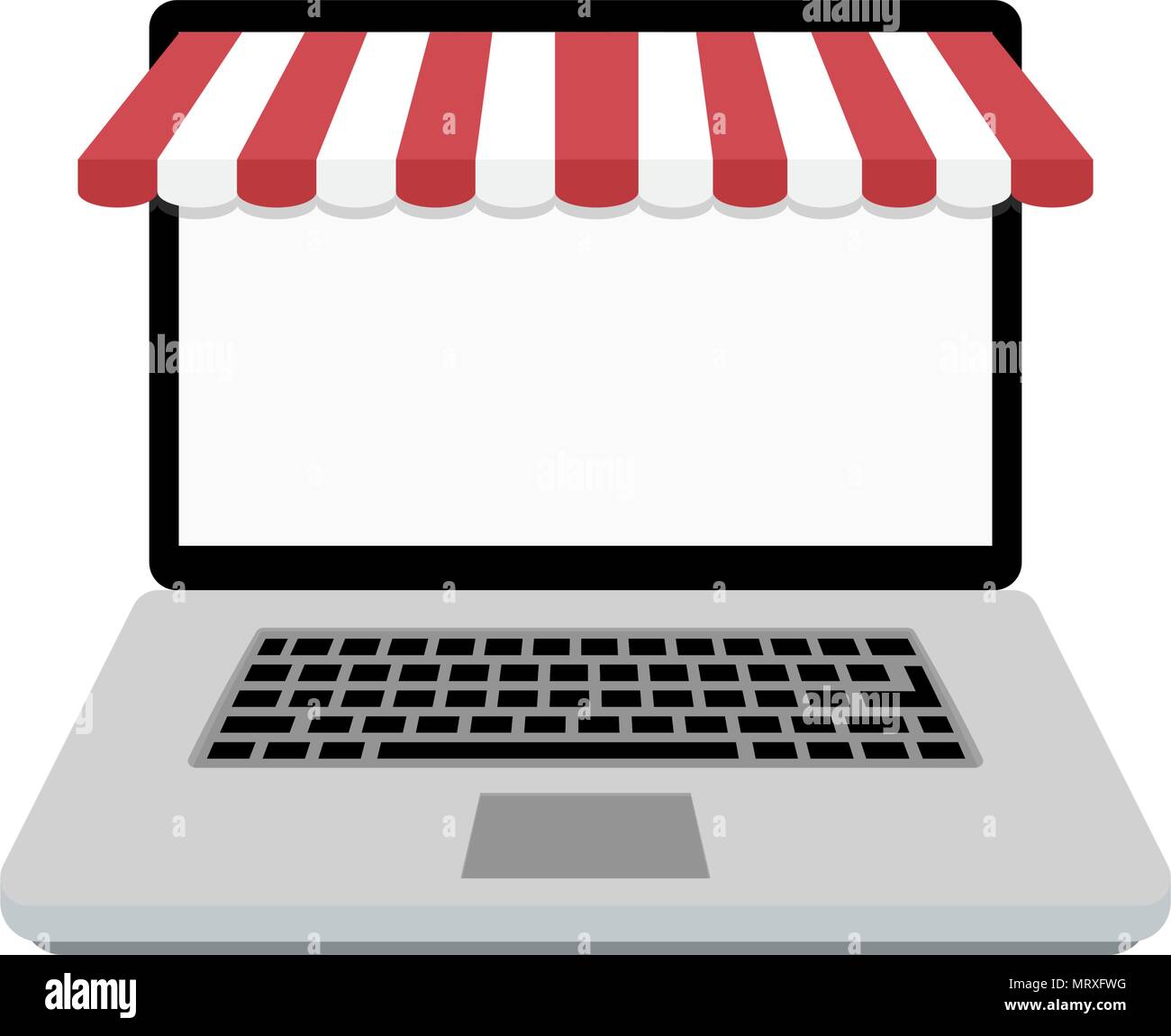 Web Online Store. Laptop mit Markise. Laptop online Retail Vorlage. Vector Illustration Stock Vektor