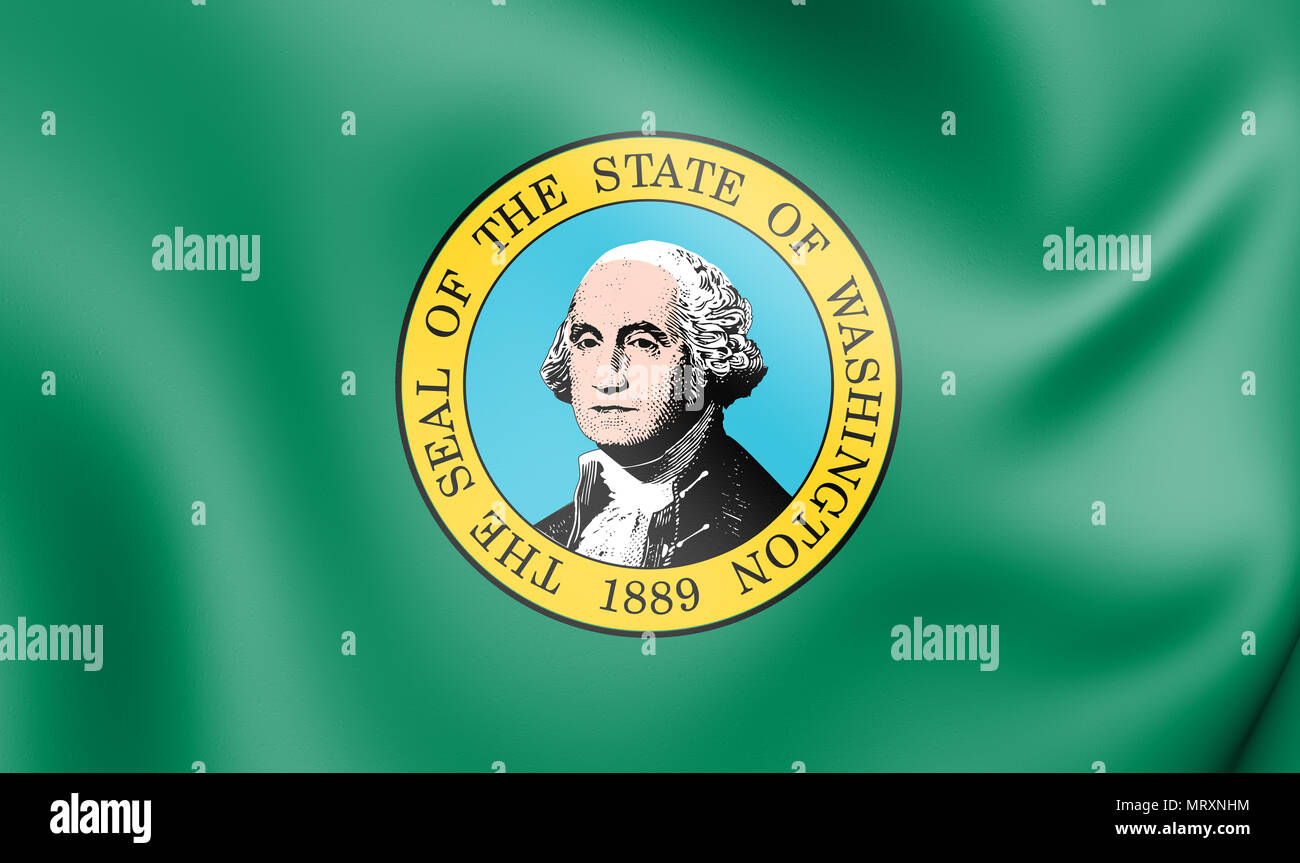 3D Flagge von Washington State, USA. 3D Illustration. Stockfoto