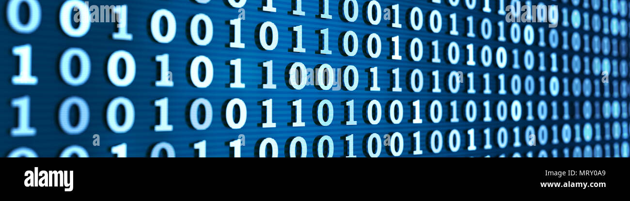 Binärer Computercode, breiten Hintergrund. 3D-Darstellung Stockfoto