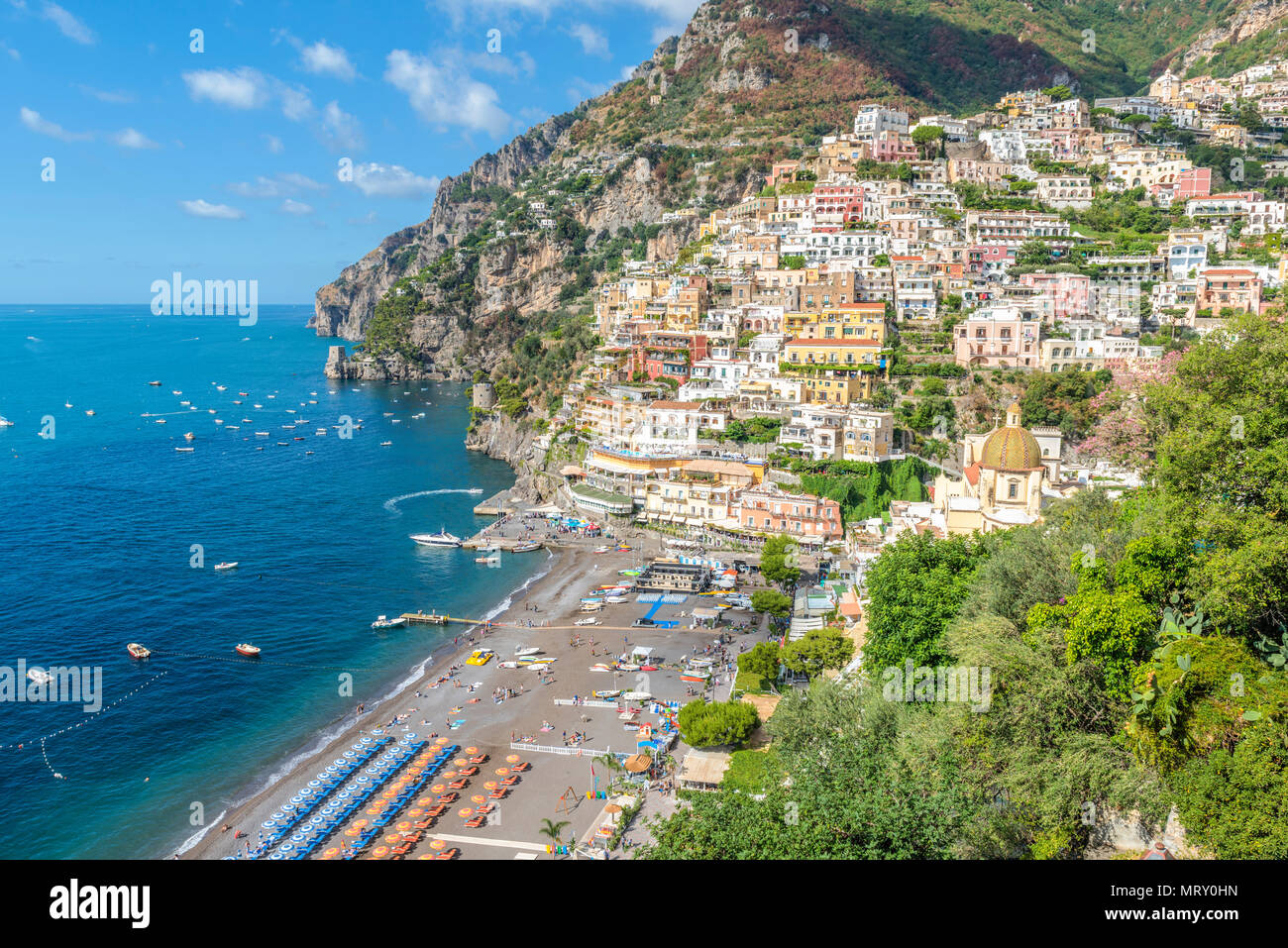 Positano, Amalfi, Salerno, Kampanien, Italien. Positano Stadtbild Stockfoto