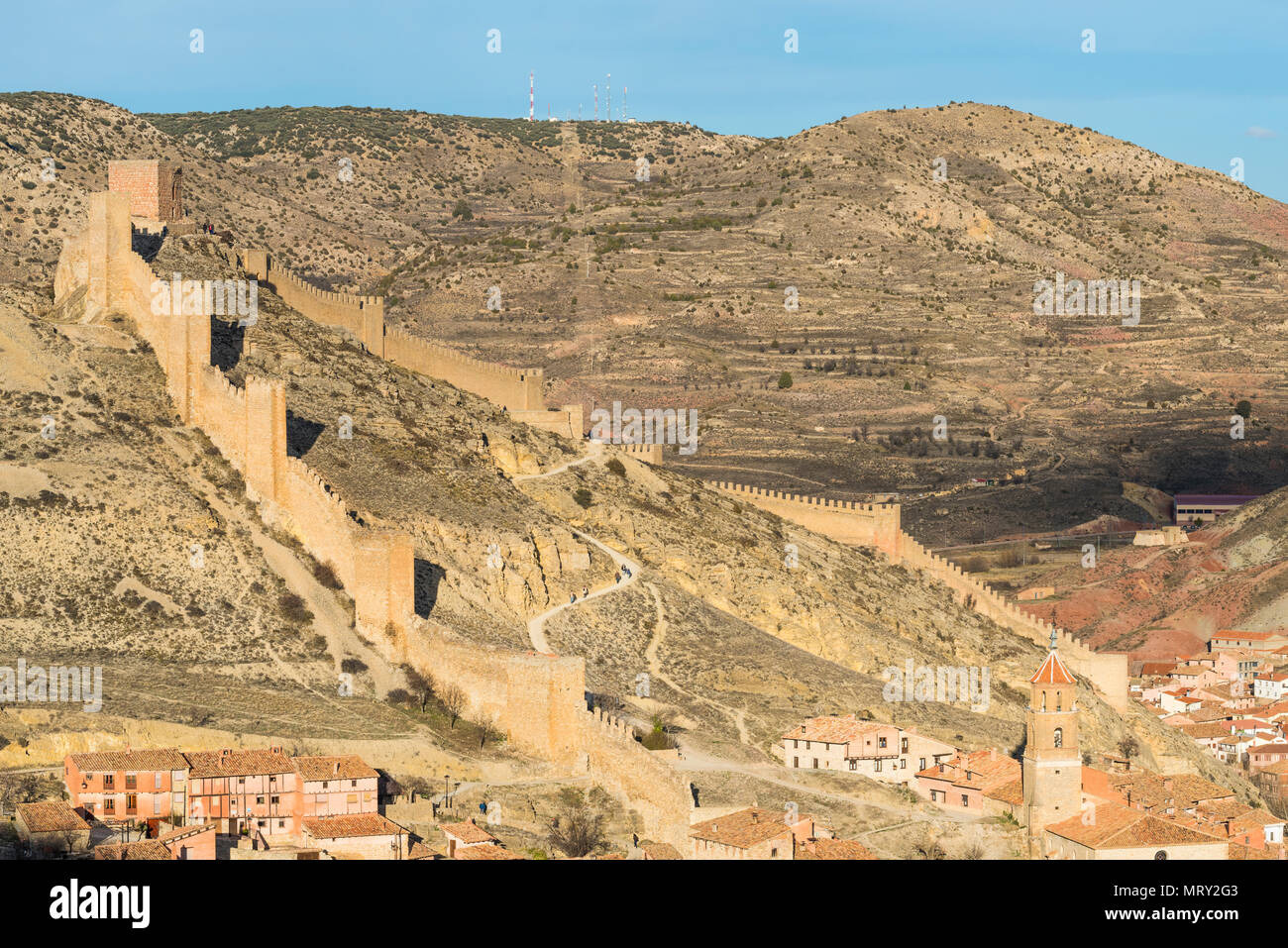 Mittelalterlichen Mauern von Albarracin Stadt. Albarracin, Teruel, Aragon, Spanien, Europa Stockfoto