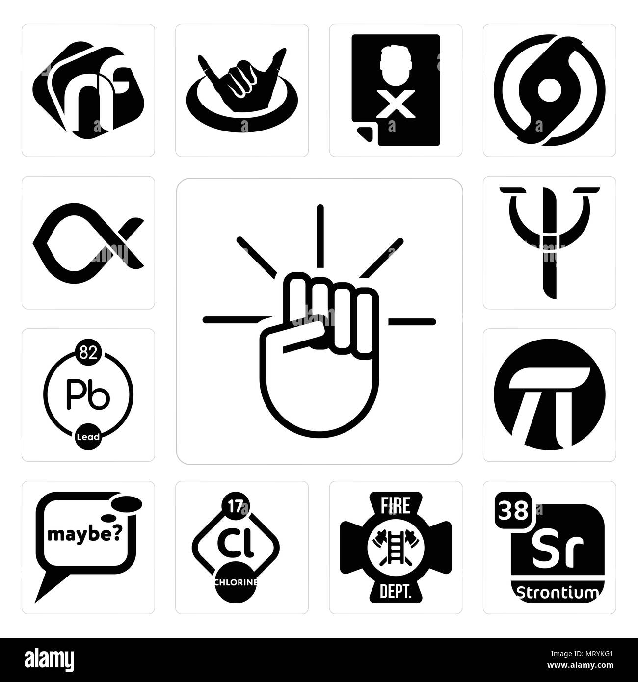 Satz von 13 Einfache editierbare Ikonen wie, Strontium, Fire dept, Chlor, vielleicht, Pi, chemischen, Psy, Alfa für mobile verwendet werden, die Web-UI Stock Vektor
