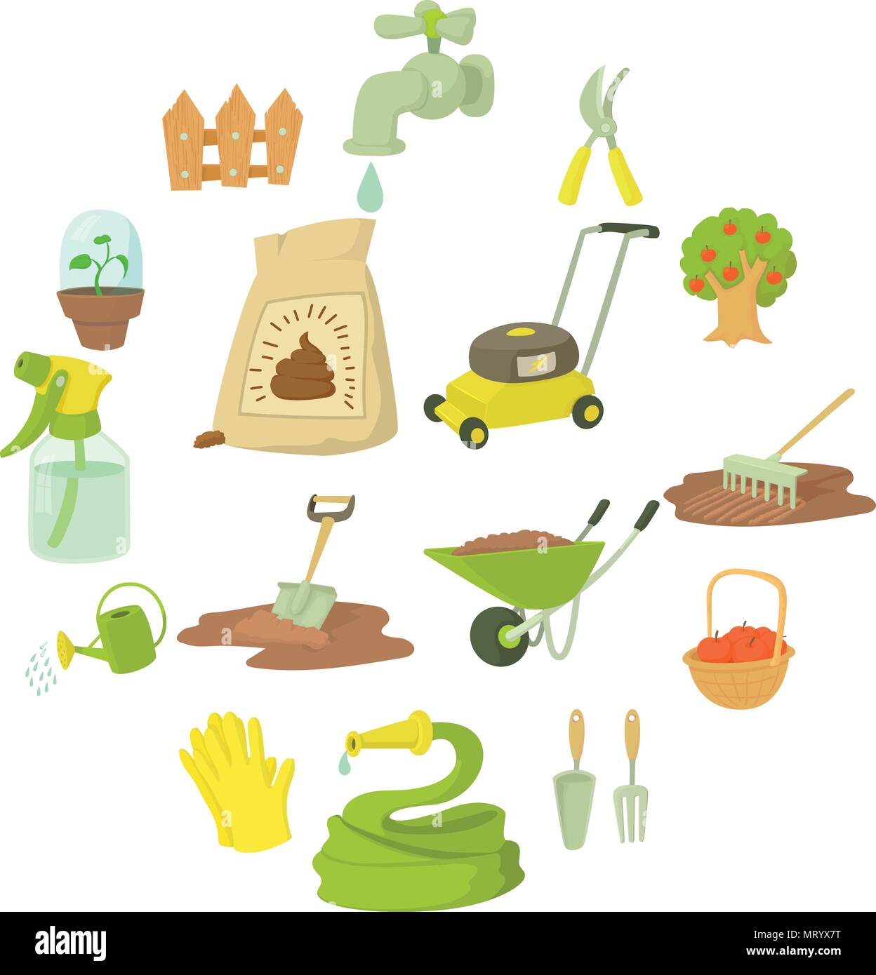 Gärtnertools Symbole Satz, CartoonStil Alamy