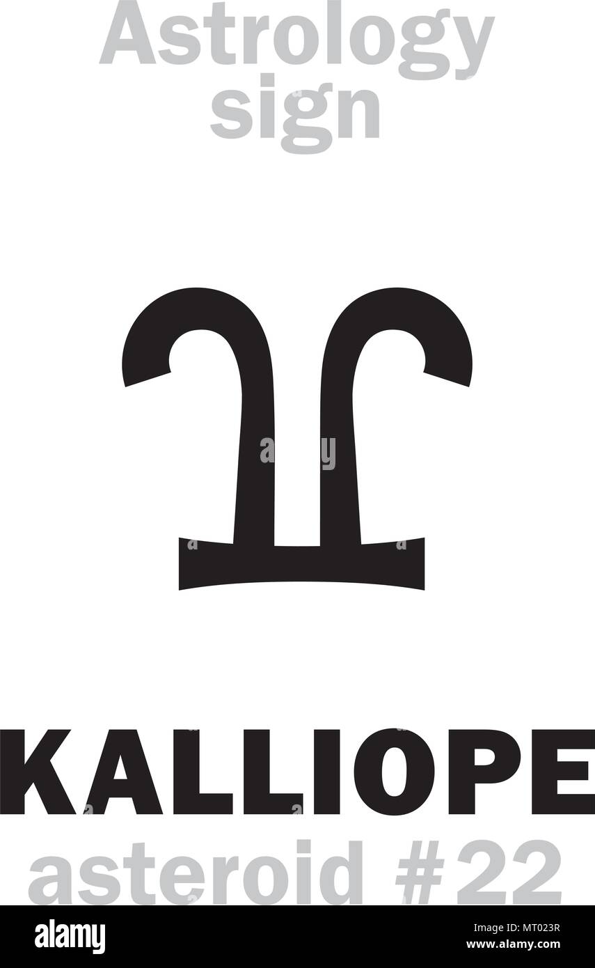 Astrologie Alphabet: KALLIOPE (Muse der epischen Poesie), Asteroid Nr. 22. Hieroglyphen Zeichen Zeichen (Symbol). Stock Vektor