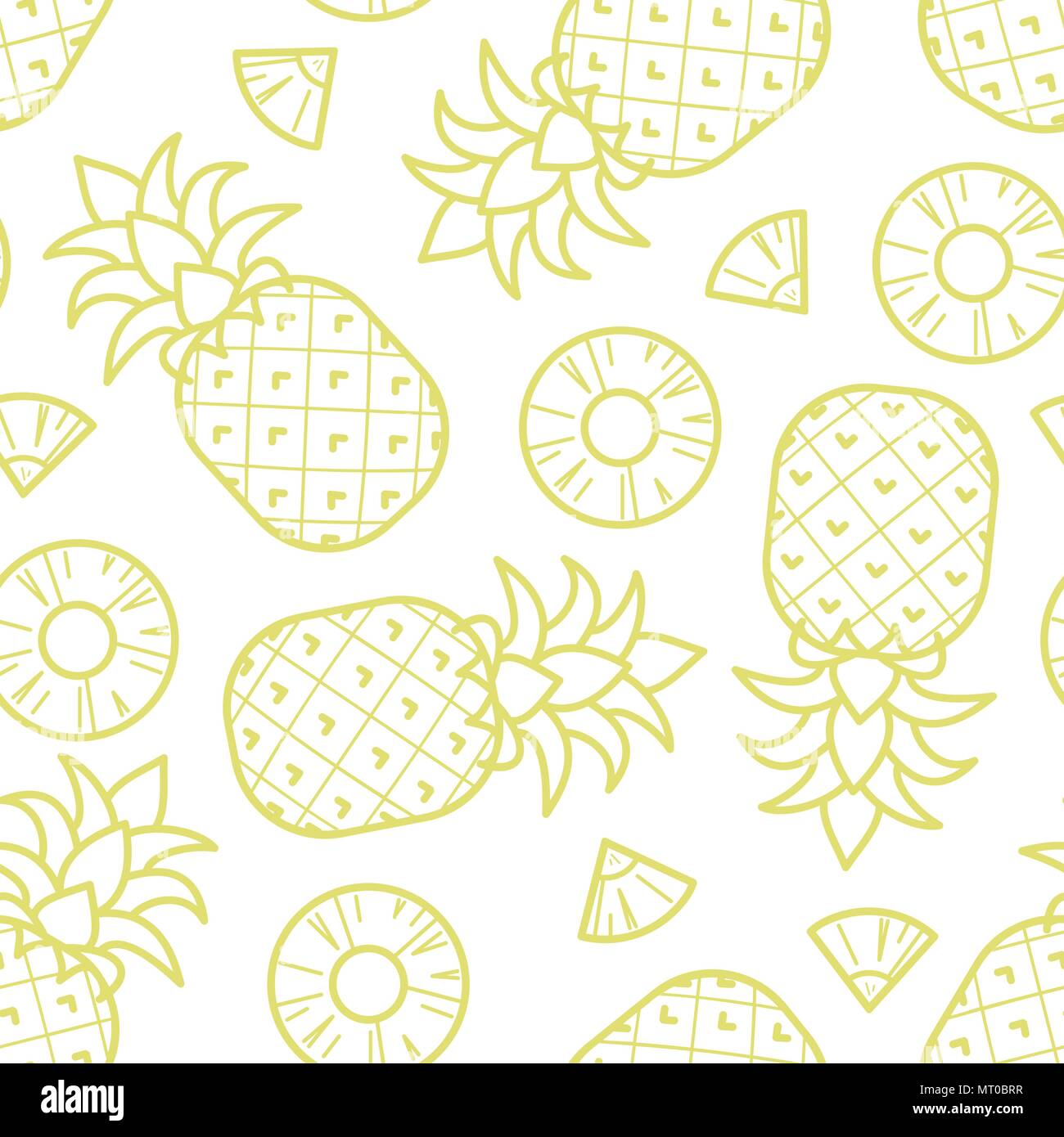 Gelbe Kontur Ananas random auf weißem Hintergrund. Nahtlose Muster Hintergrund Design für Sommersaison oder Obst in Vector Illustration. Stock Vektor
