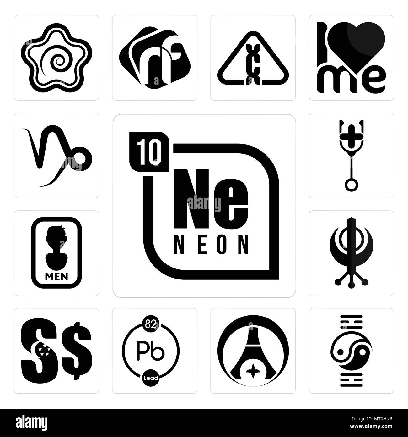 Satz von 13 Einfache editierbare Ikonen wie Neon, Qigong, psg, chemische, Singapur Dollar, Punjabi, mens Badezimmer, Arzt, Steinbock für mobil verwendet werden können Stock Vektor