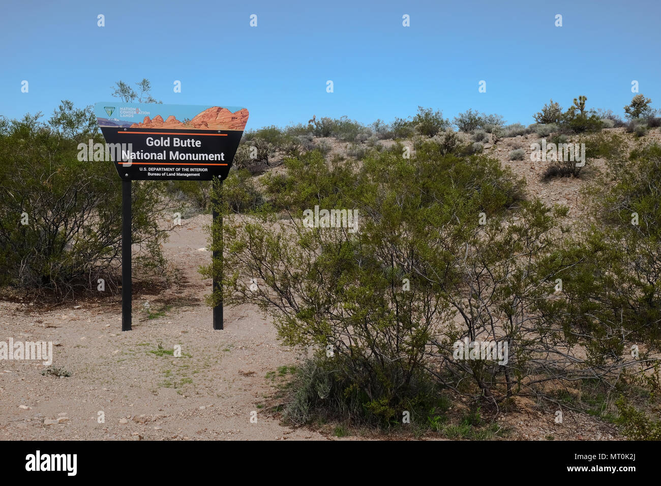 Das Zeichen am westlichen Eingang (Arizona Grenze) nach Gold Butte National Monument. Stockfoto