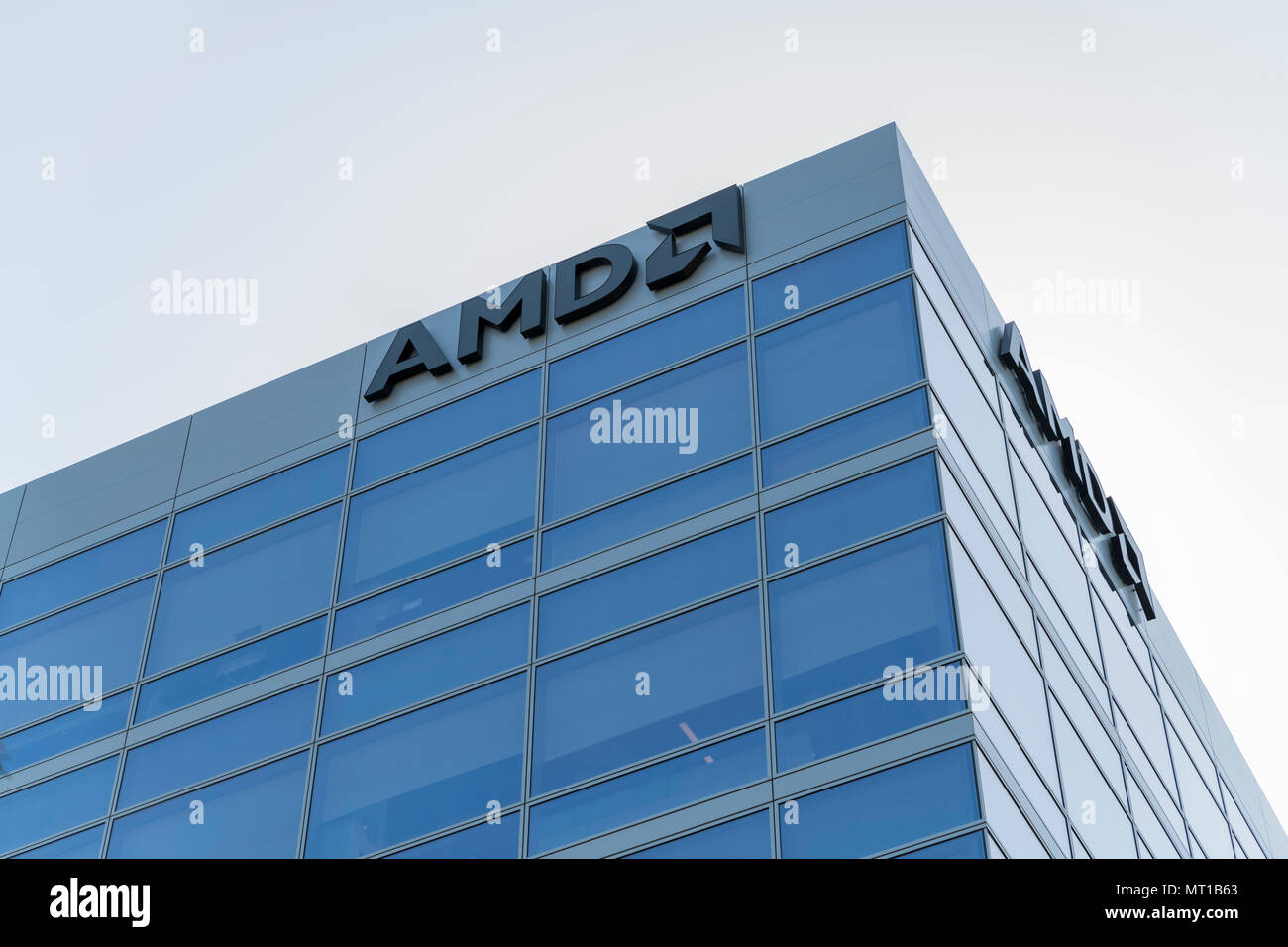 Santa Clara, Kalifornien - 26. April 2018: AMD Hauptsitz im Silicon Valley. Stockfoto