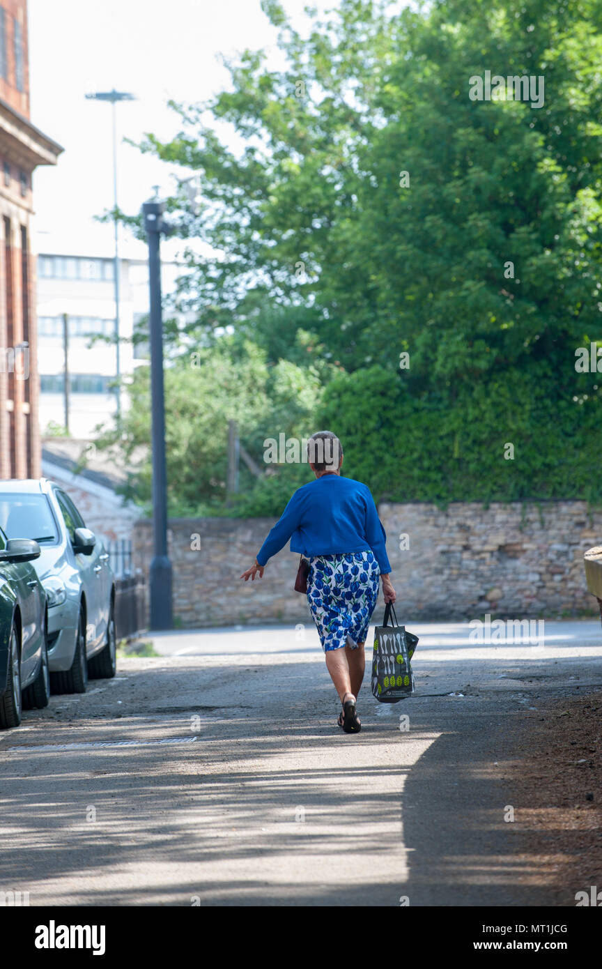 Zurück der Frau weg mit Shopping Bag Stockfoto