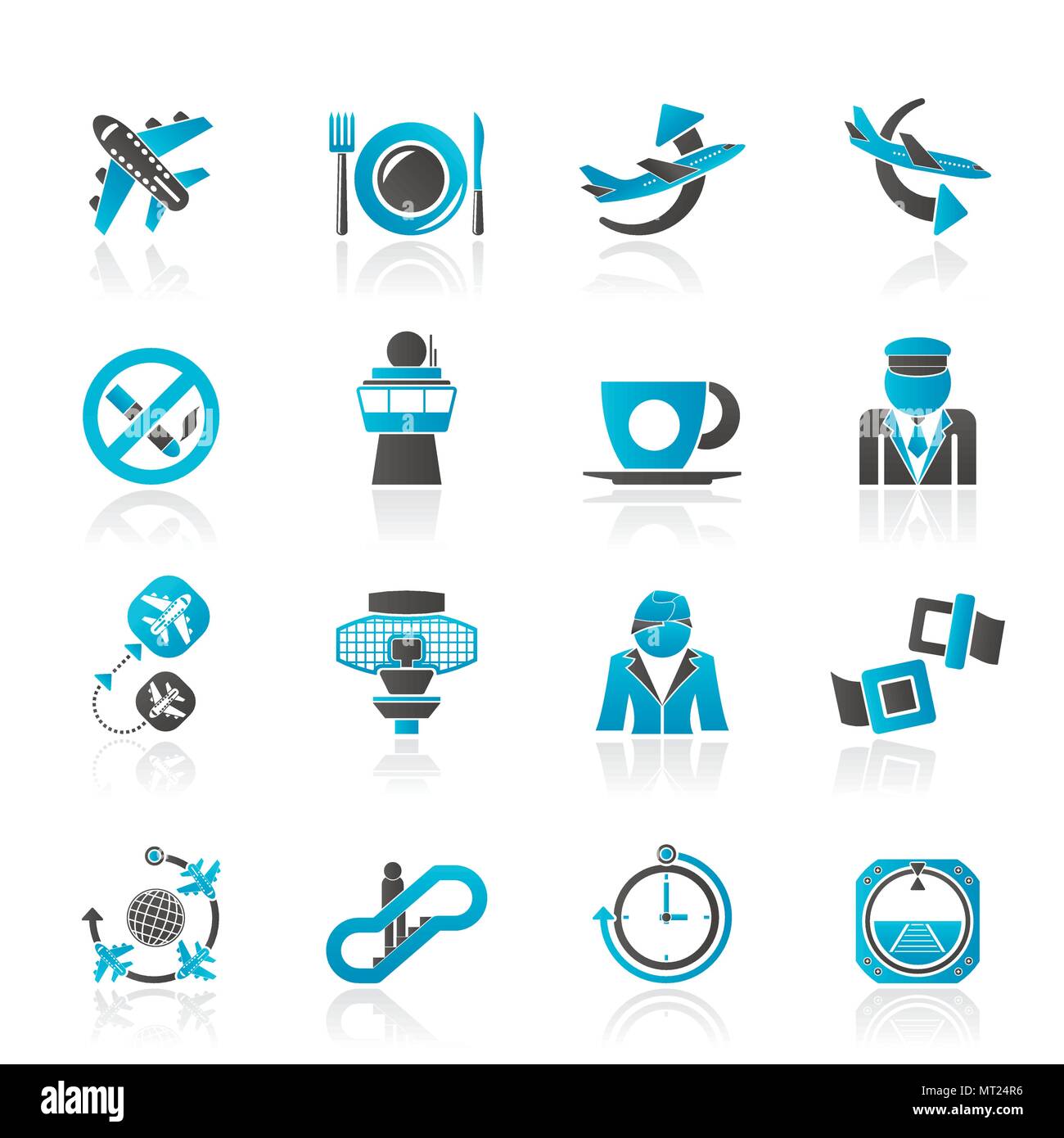 Flugzeug, Flughafen und Flugzeug Symbole - Vektor Icon Set Stock Vektor