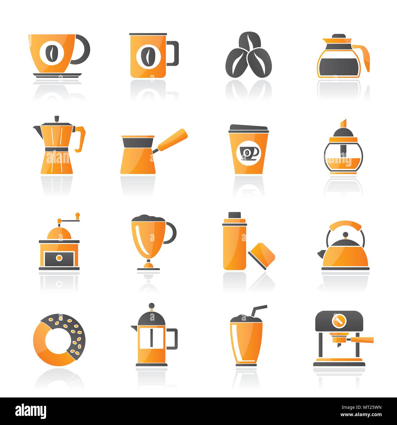 Verschiedene Arten von Kaffee Industrie Symbole - Vektor Icon Set Stock Vektor
