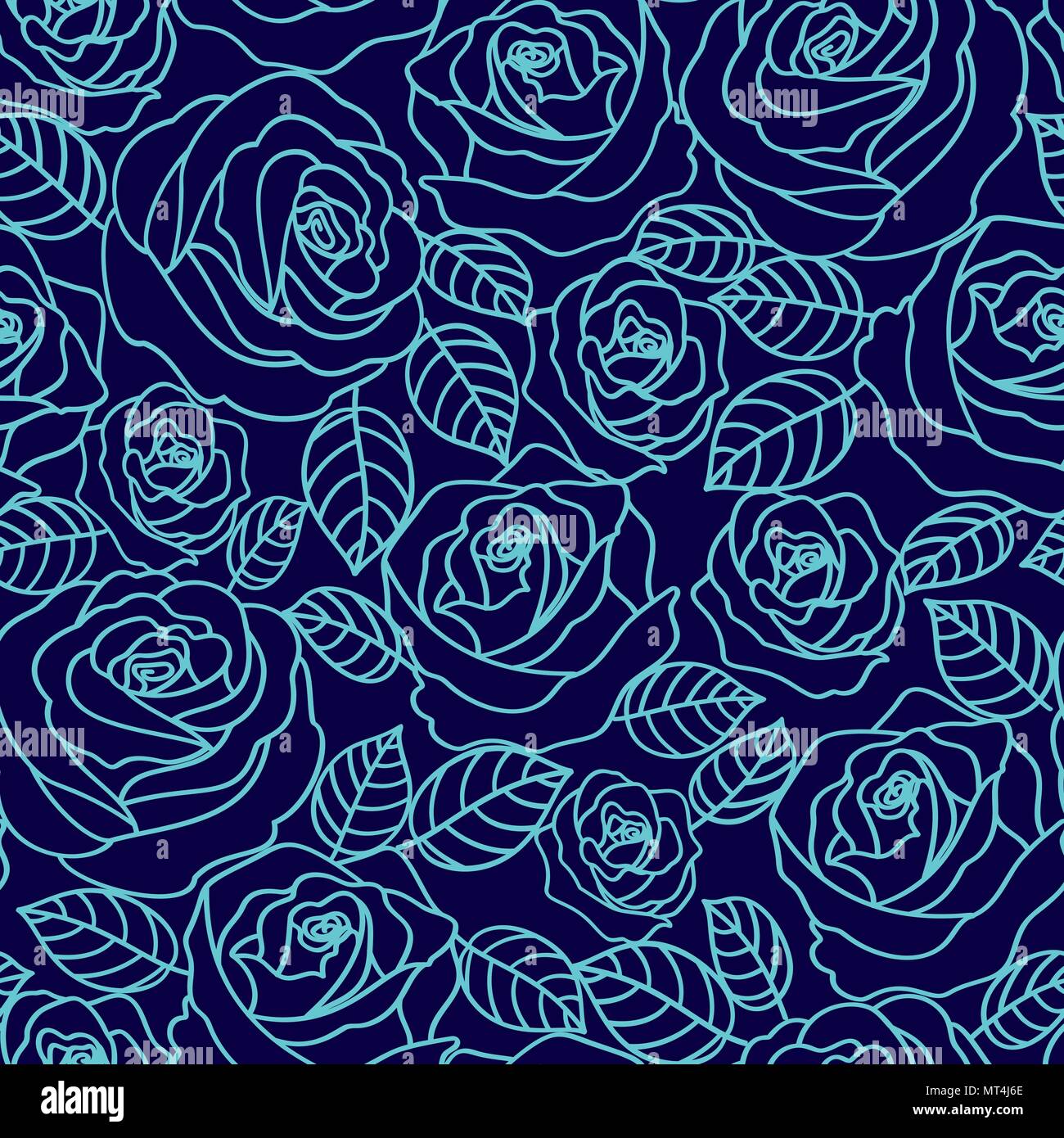 Blass blauen Umrandung Rosen auf dem navy blue background Vektor nahtlose Muster Stock Vektor