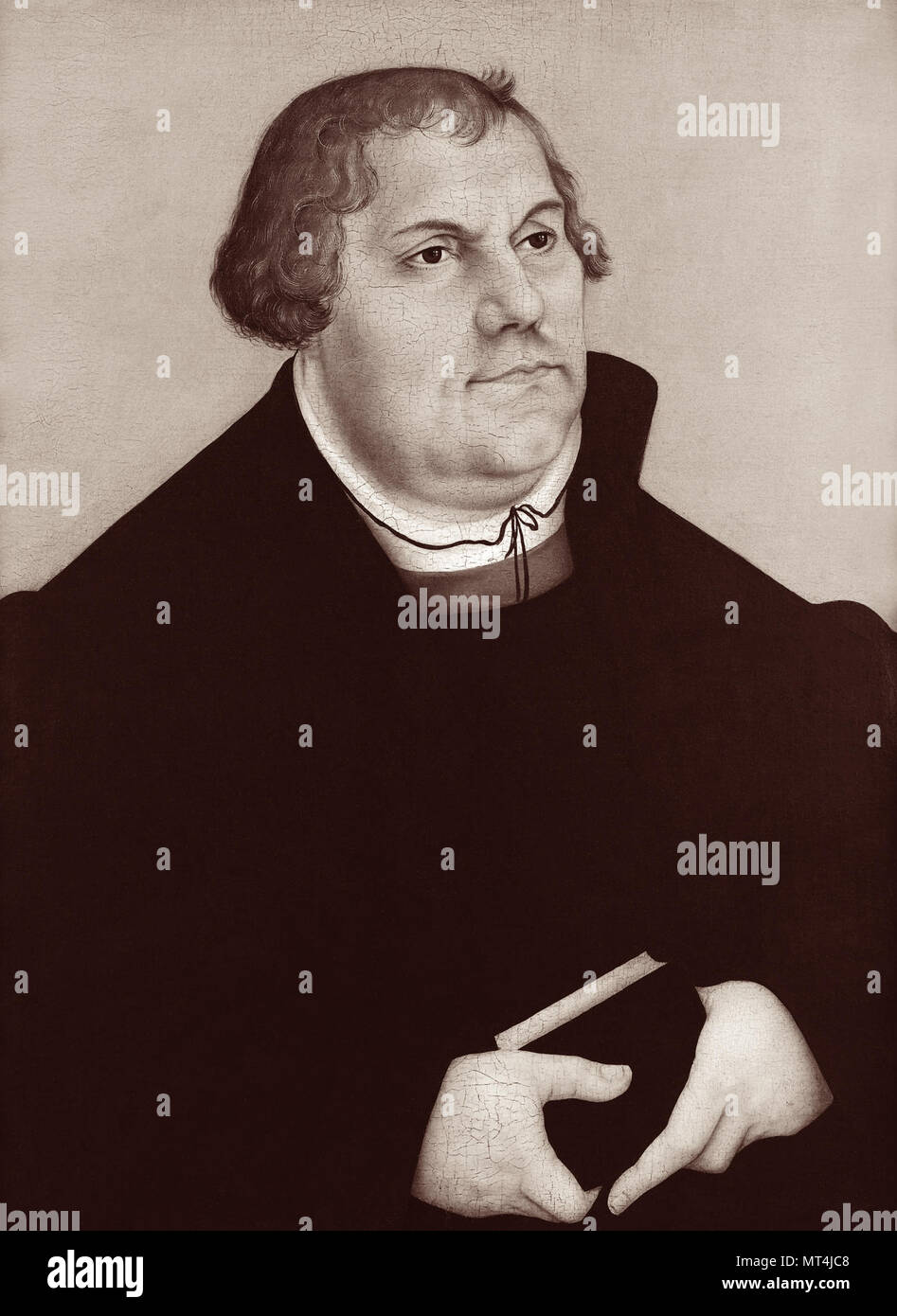 Martin Luther (1483-1546) war ein deutscher Professor, Theologe, und Schlüsselfigur in der Protestantischen Reformation, sowie als Übersetzer der Bibel in die deutsche Sprache. (Bild von einem Porträt von der Werkstatt von Lucas Cranach dem Älteren, c 1540 s). Stockfoto
