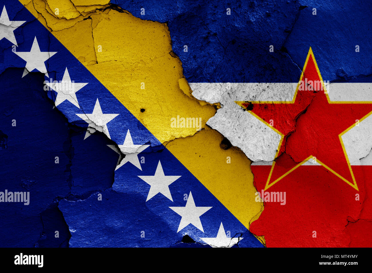 Flagge von Bosnien und Herzegowina und Jugoslawien Stockfoto